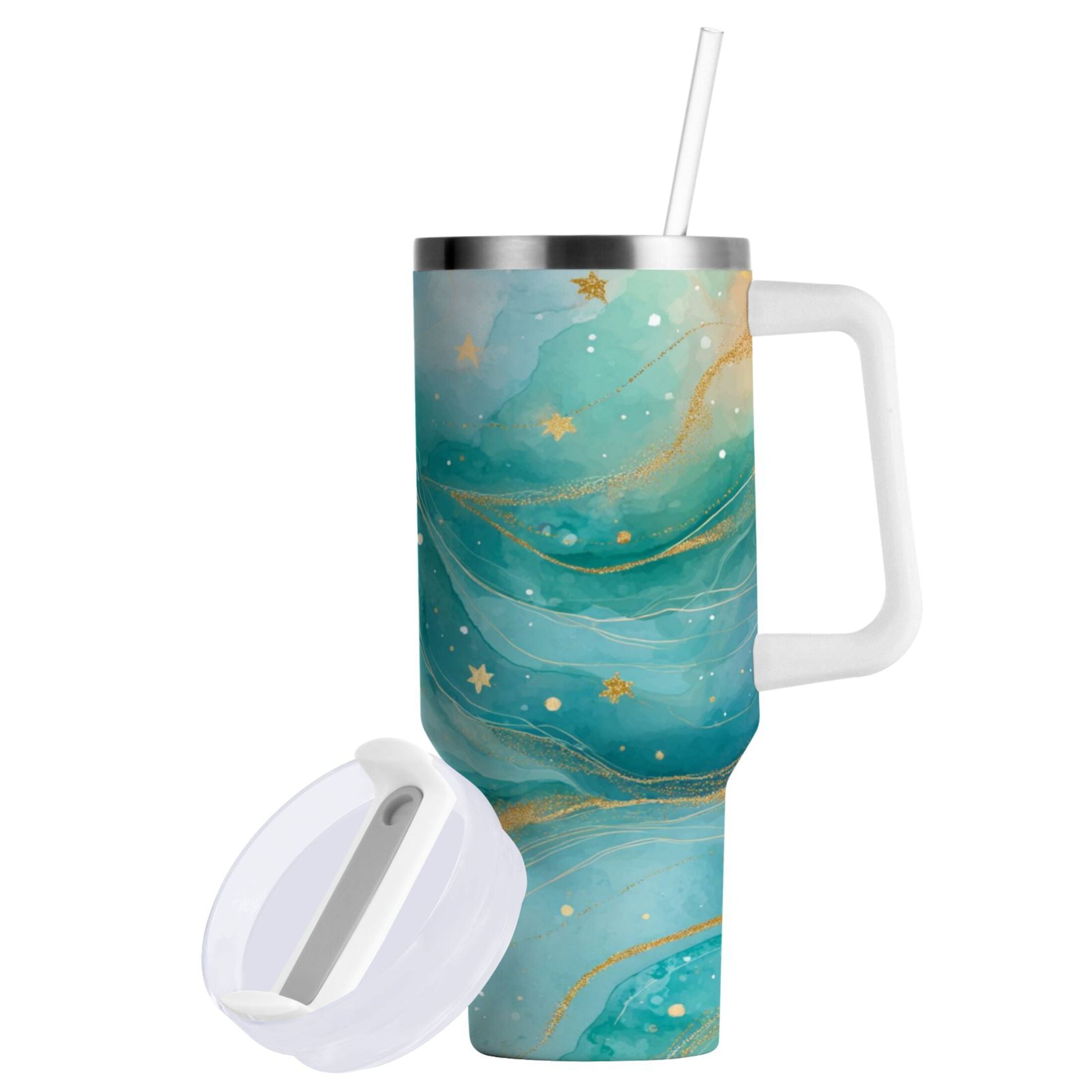 40 oz Insulated Stainless Steel Tumbler Double Wall Stainless Steel Tumbler with 2-Way Drinking Beautiful Watercolor Stars C530H