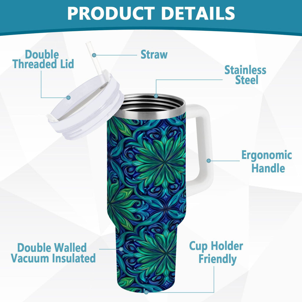 40 oz Insulated Stainless Steel Tumbler Double Wall Stainless Steel Tumbler with 2-Way Drinking Elegant Blue Traditional Patterns C603G