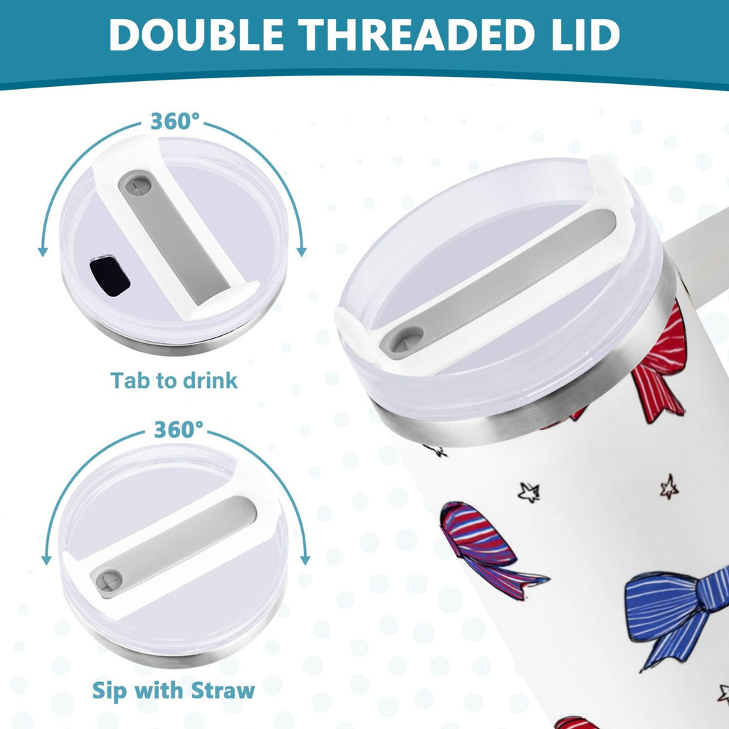 30 oz Insulated Stainless Steel Tumbler Double Wall Stainless Steel Tumbler with 2-Way Drinking Red and Blue Stripe Bows C656P