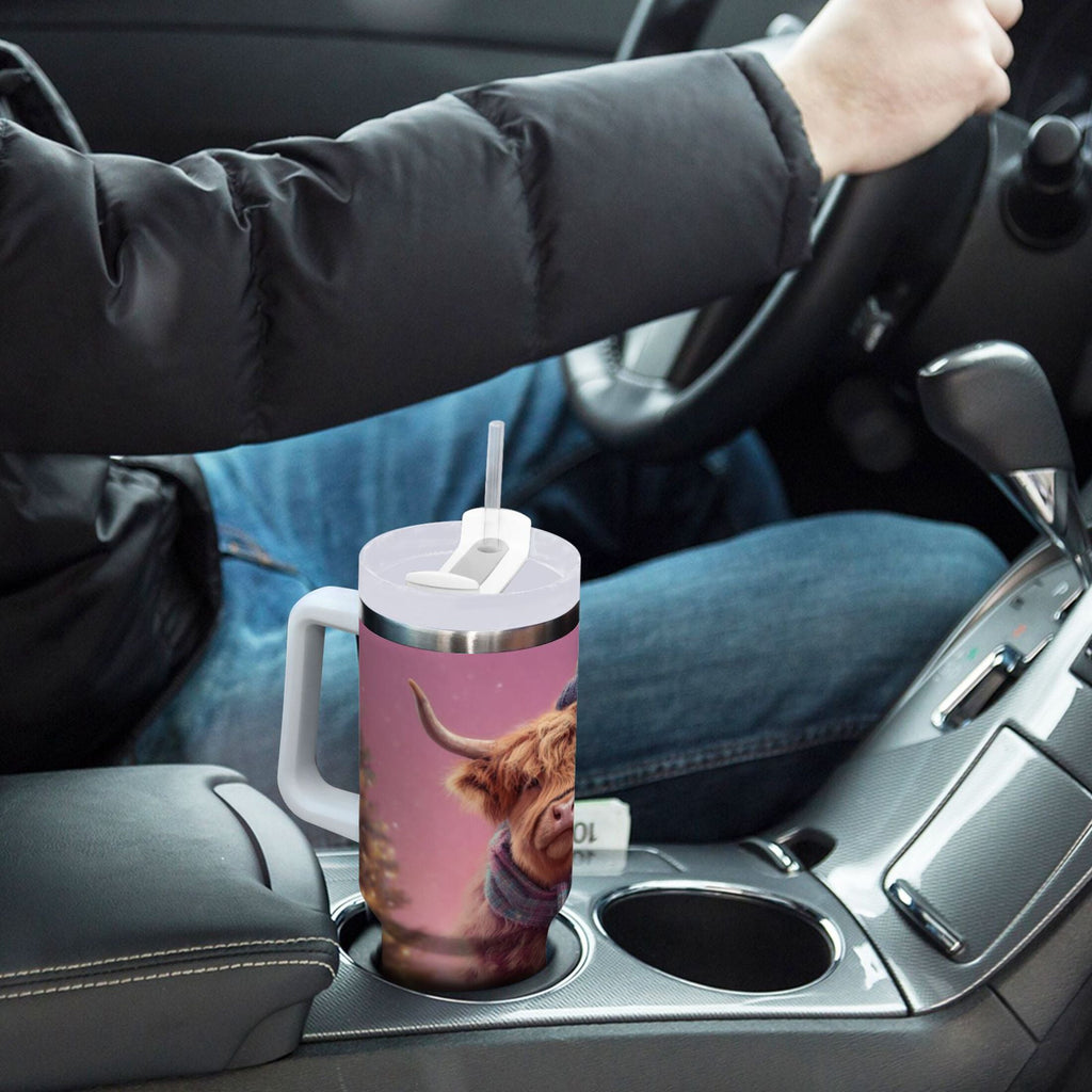 30 oz Insulated Stainless Steel Tumbler Double Wall Stainless Steel Tumbler with 2-Way Drinking Cow Wearing Christmas C626R
