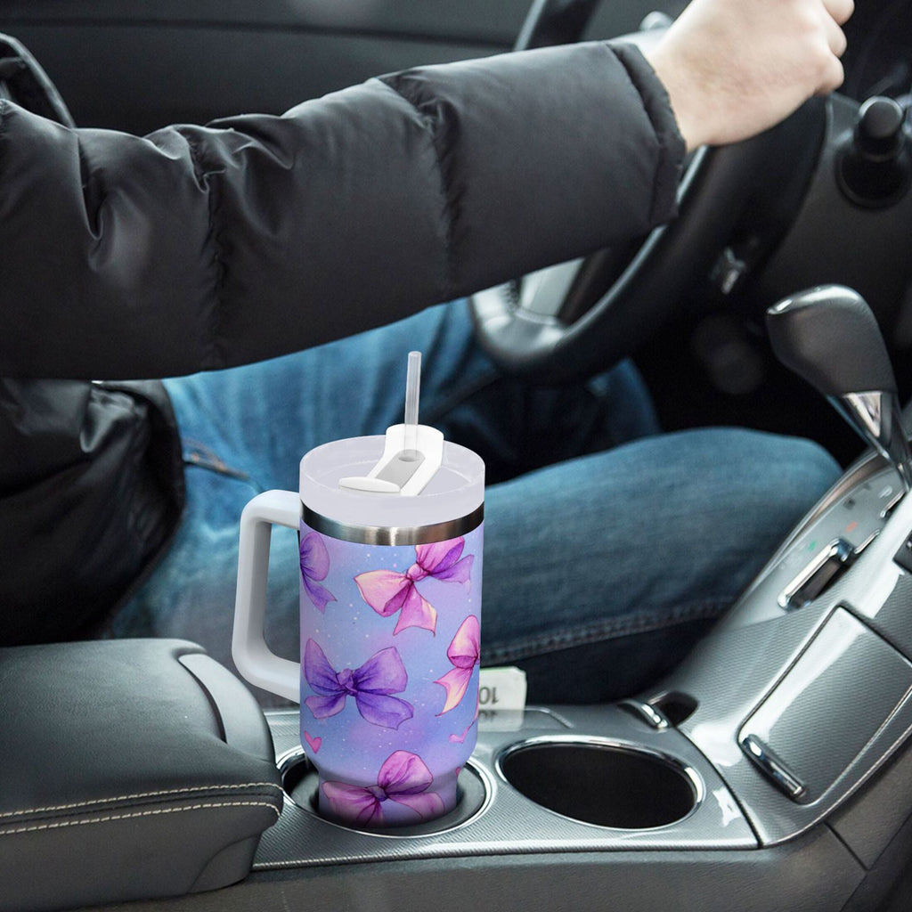 30 oz Insulated Stainless Steel Tumbler Double Wall Stainless Steel Tumbler with 2-Way Drinking Watercolor Bows Pattern C627X