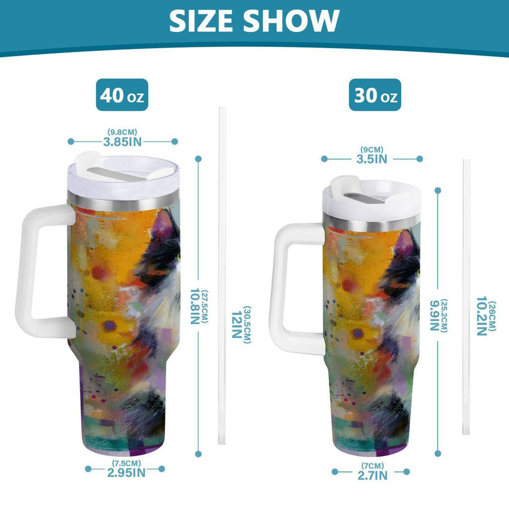 30 oz Insulated Stainless Steel Tumbler Double Wall Stainless Steel Tumbler with 2-Way Drinking Charming Hairy Cat C672D