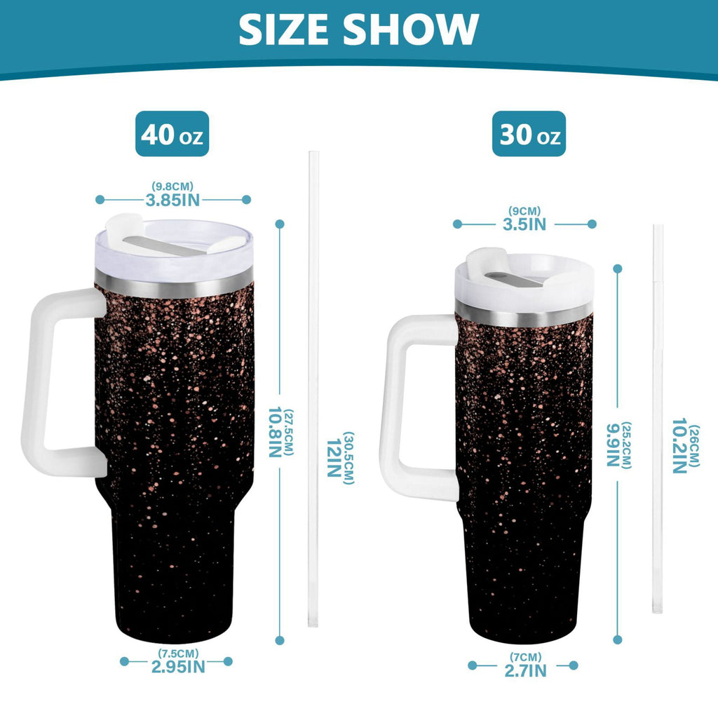 40 oz Insulated Stainless Steel Tumbler Double Wall Stainless Steel Tumbler with 2-Way Drinking Rose Gold Glitter C589P
