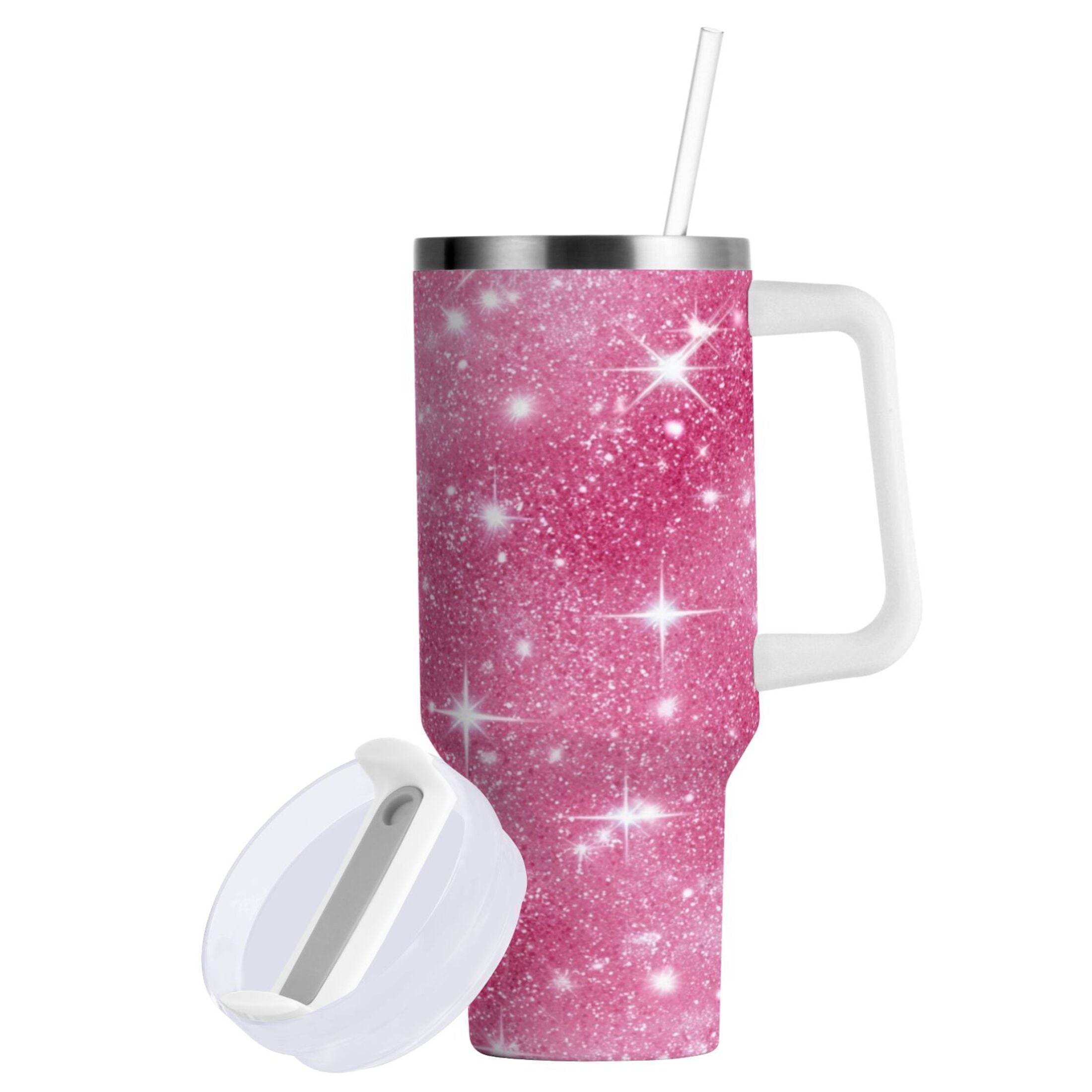 40 oz Insulated Stainless Steel Tumbler Double Wall Stainless Steel Tumbler with 2-Way Drinking Pink Glitter Background C608A