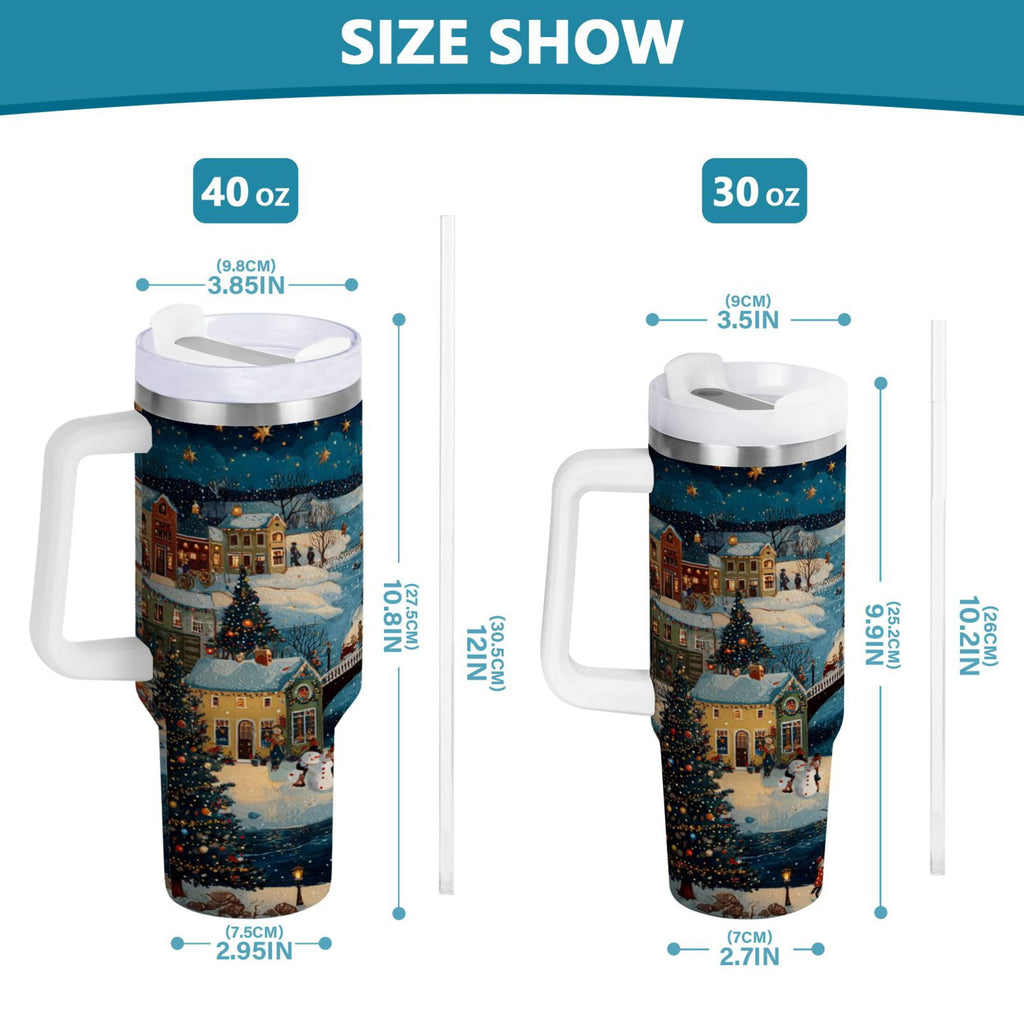 30 oz Insulated Stainless Steel Tumbler Double Wall Stainless Steel Tumbler with 2-Way Drinking Whimsical Christmas Scene C545C
