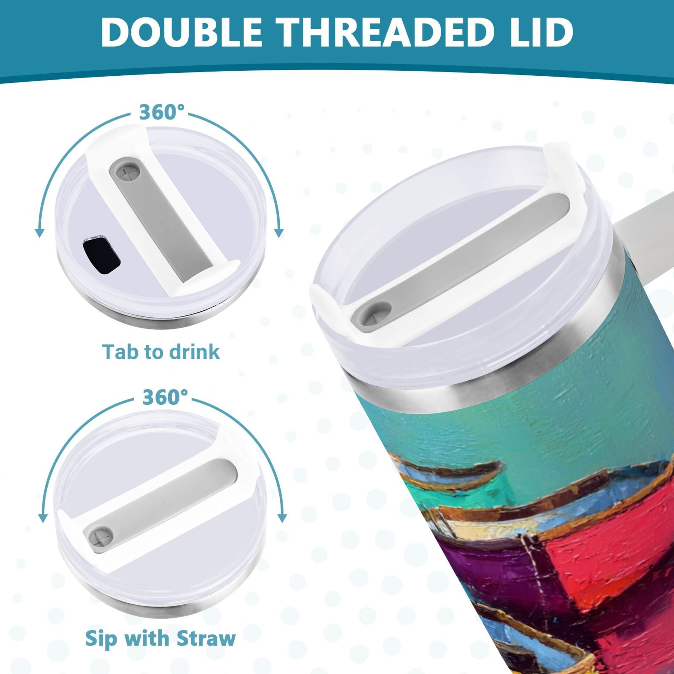 30 oz Insulated Stainless Steel Tumbler Double Wall Stainless Steel Tumbler with 2-Way Drinking Colorful Row Boats C555B