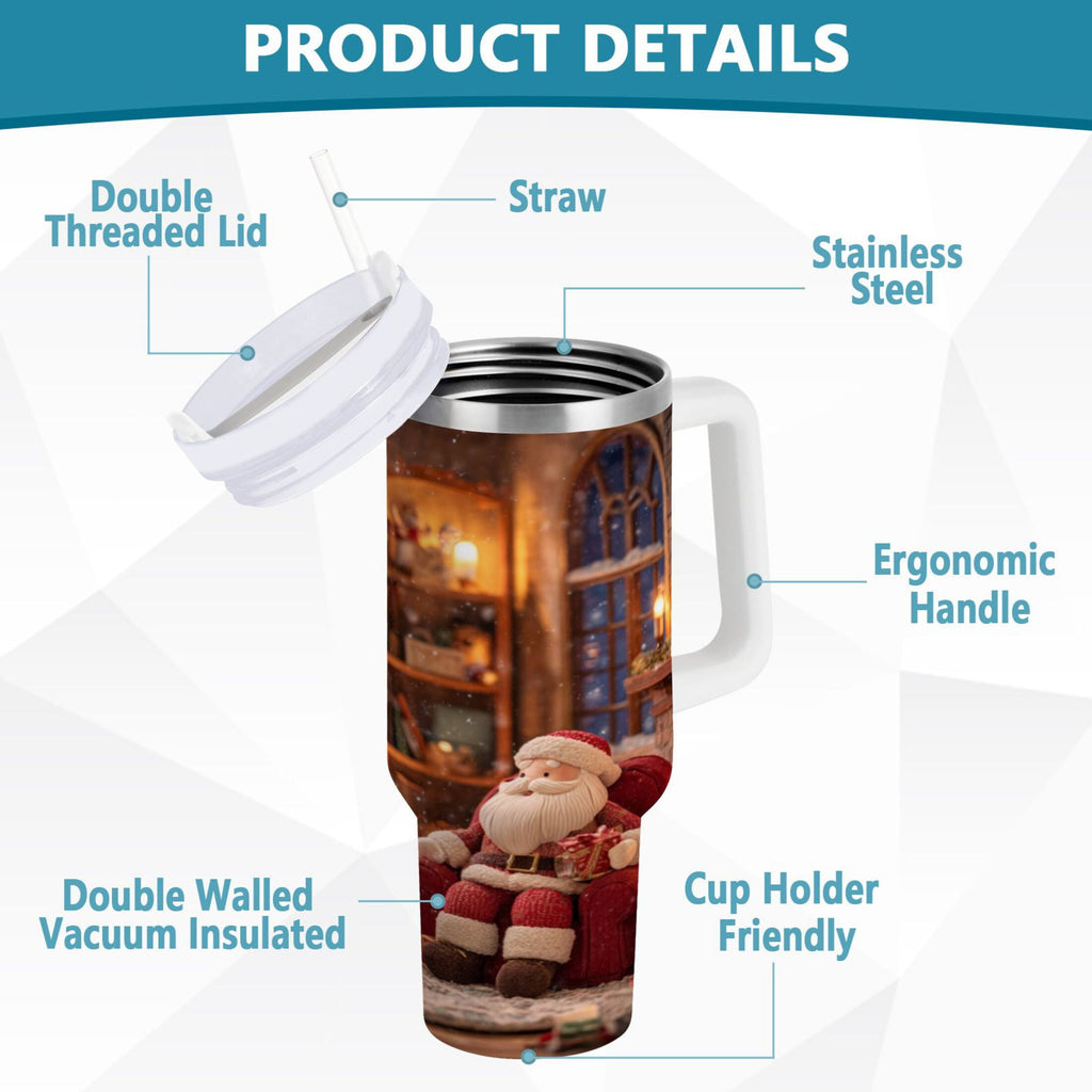 40 oz Insulated Stainless Steel Tumbler Double Wall Stainless Steel Tumbler with 2-Way Drinking Sitting Santa Claus C635M