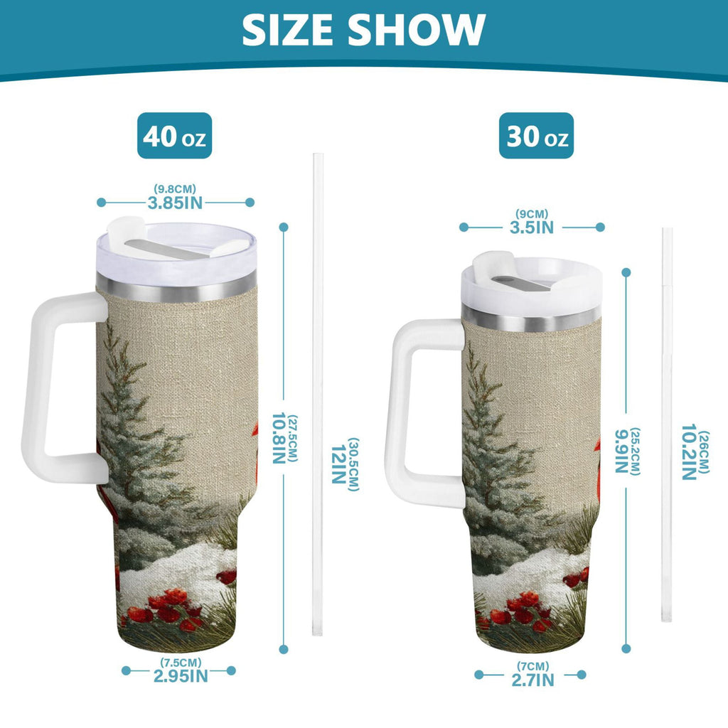 30 oz Insulated Stainless Steel Tumbler Double Wall Stainless Steel Tumbler with 2-Way Drinking Bird and Snow-covered Trees C615X