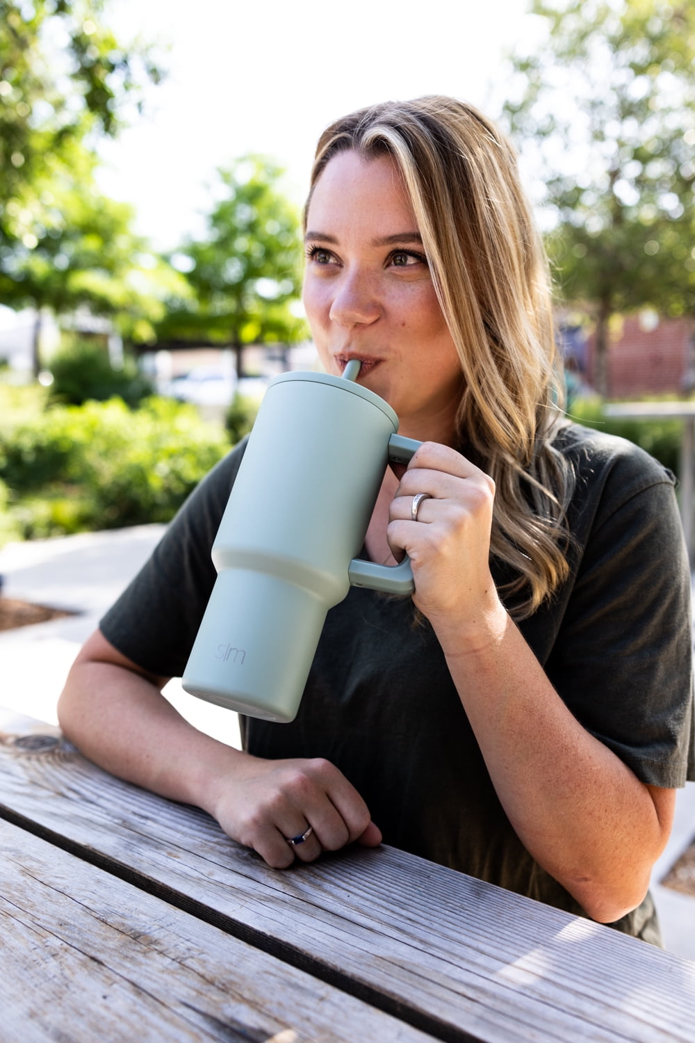 Simple Modern 30 fl oz Insulated Stainless Steel Trek Tumbler with Straw Lid | Seaglass Sage and Cream Checkmate C690P