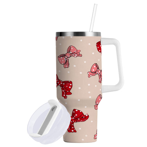 30 oz Insulated Stainless Steel Tumbler Double Wall Stainless Steel Tumbler with 2-Way Drinking Cute Red Bows Pattern C541R