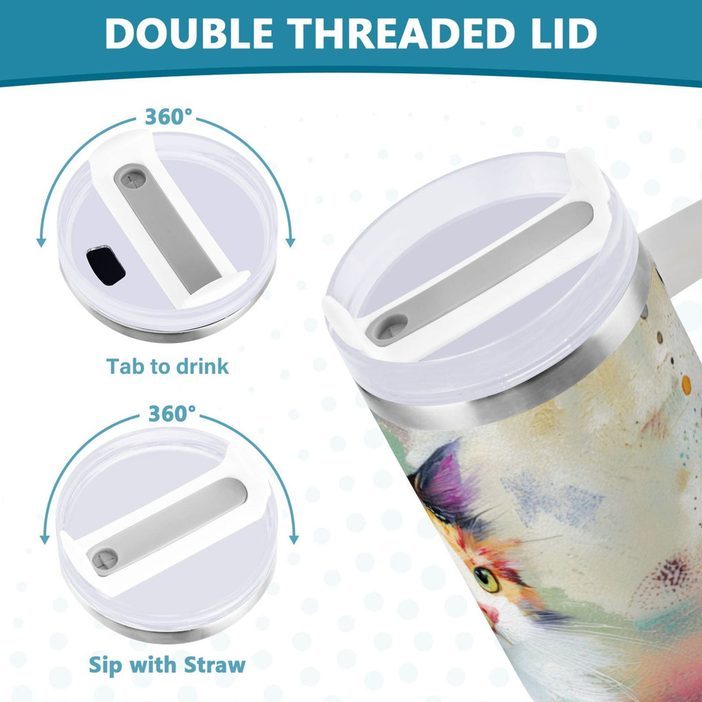 30 oz Insulated Stainless Steel Tumbler Double Wall Stainless Steel Tumbler with 2-Way Drinking Charming Hairy Cat C672D