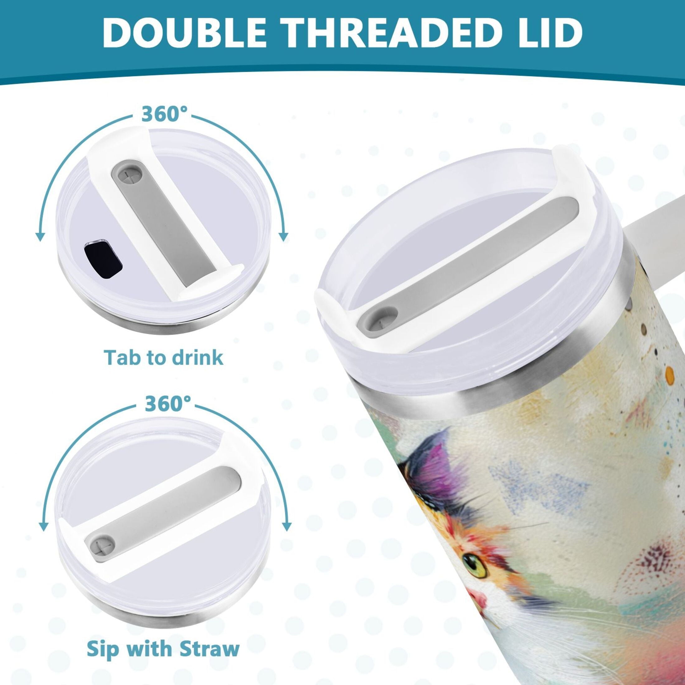 30 oz Insulated Stainless Steel Tumbler Double Wall Stainless Steel Tumbler with 2-Way Drinking Charming Hairy Cat C672D