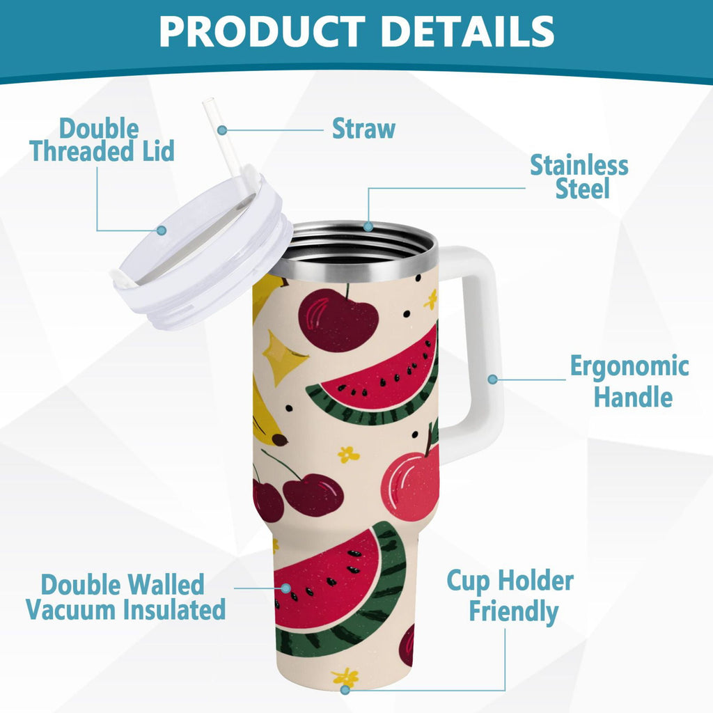 30 oz Insulated Stainless Steel Tumbler Double Wall Stainless Steel Tumbler with 2-Way Drinking Watermelon and Cherries C579K