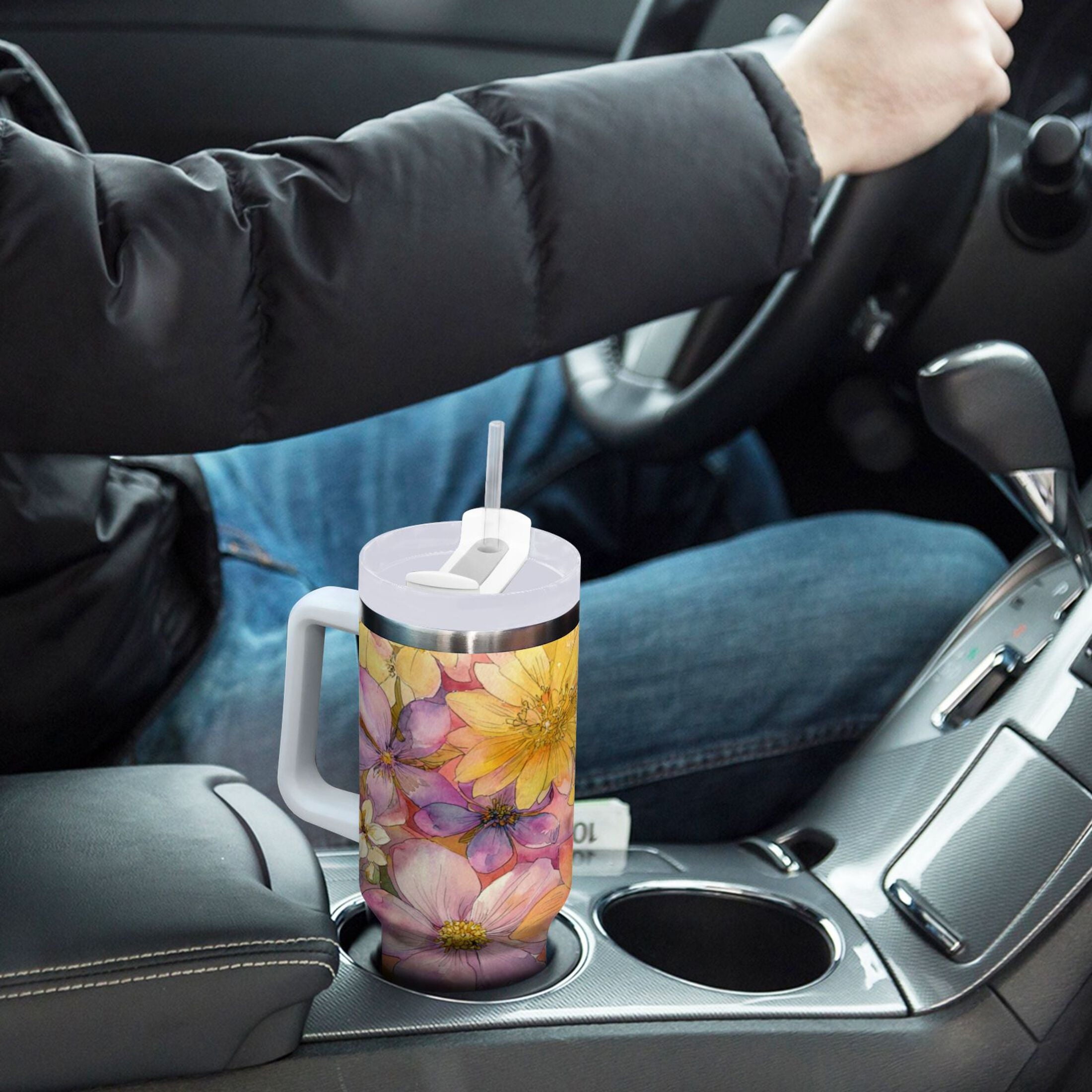 30 oz Insulated Stainless Steel Tumbler Double Wall Stainless Steel Tumbler with 2-Way Drinking Summer Blossoms C540G