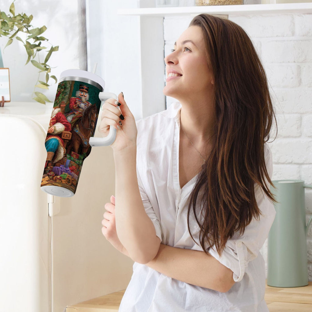 40 oz Insulated Stainless Steel Tumbler Double Wall Stainless Steel Tumbler with 2-Way Drinking Santa Eating Cookies C548Z