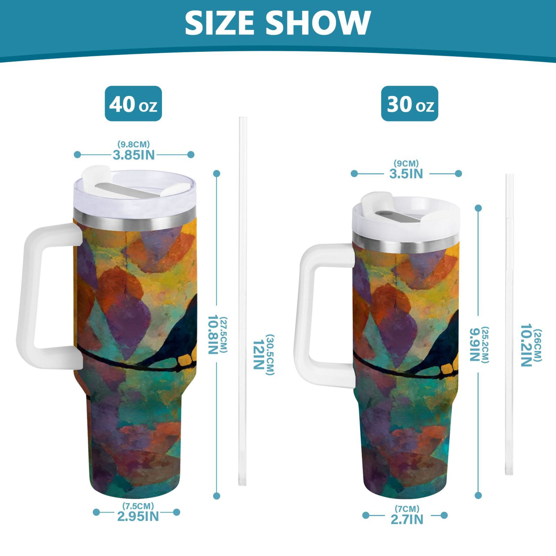 30 oz Insulated Stainless Steel Tumbler Double Wall Stainless Steel Tumbler with 2-Way Drinking Birds on A Wire C613B