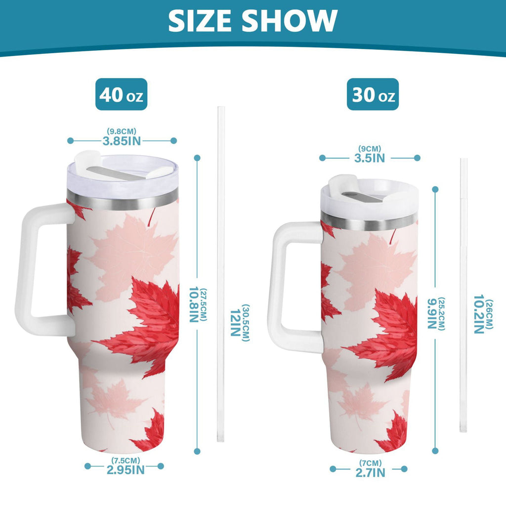 40 oz Insulated Stainless Steel Tumbler Double Wall Stainless Steel Tumbler with 2-Way Drinking Red Maple Leaves Pattern C601U