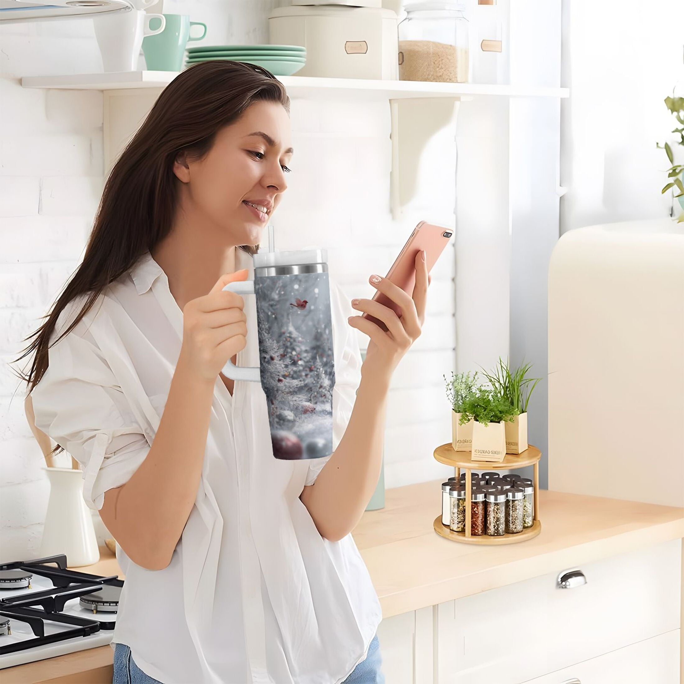 30 oz Insulated Stainless Steel Tumbler Double Wall Stainless Steel Tumbler with 2-Way Drinking Snowy Winter Landscape C557K