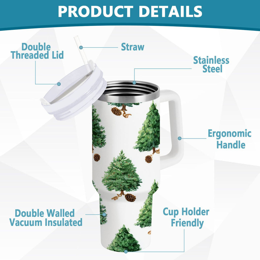 30 oz Insulated Stainless Steel Tumbler Double Wall Stainless Steel Tumbler with 2-Way Drinking Watercolor Green Christmas Tree C533S