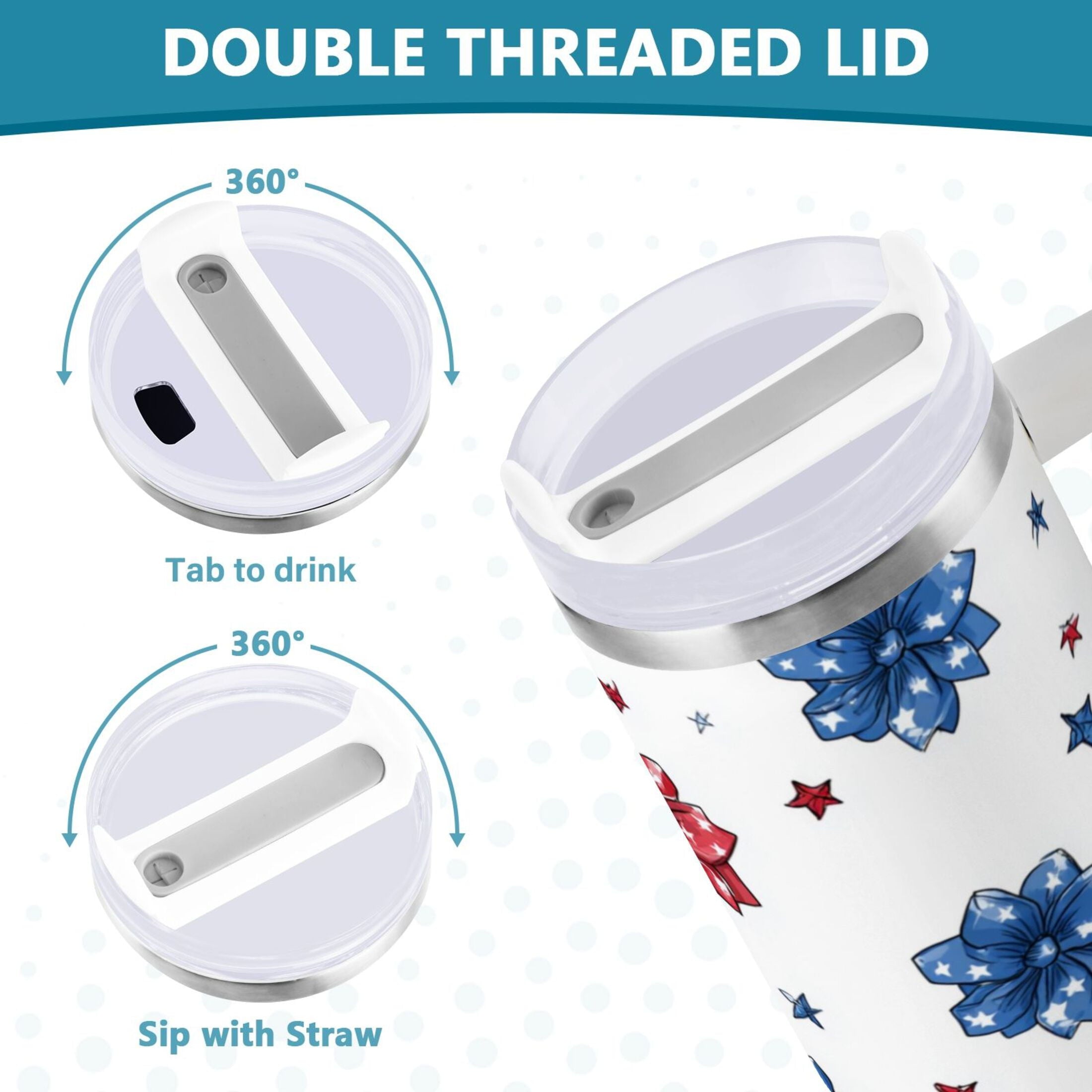 40 oz Insulated Stainless Steel Tumbler Double Wall Stainless Steel Tumbler with 2-Way Drinking Stars and Stripes Puttern Flower C521P