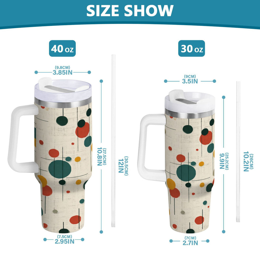 30 oz Insulated Stainless Steel Tumbler Double Wall Stainless Steel Tumbler with 2-Way Drinking Colorful Dots and Lines C646K