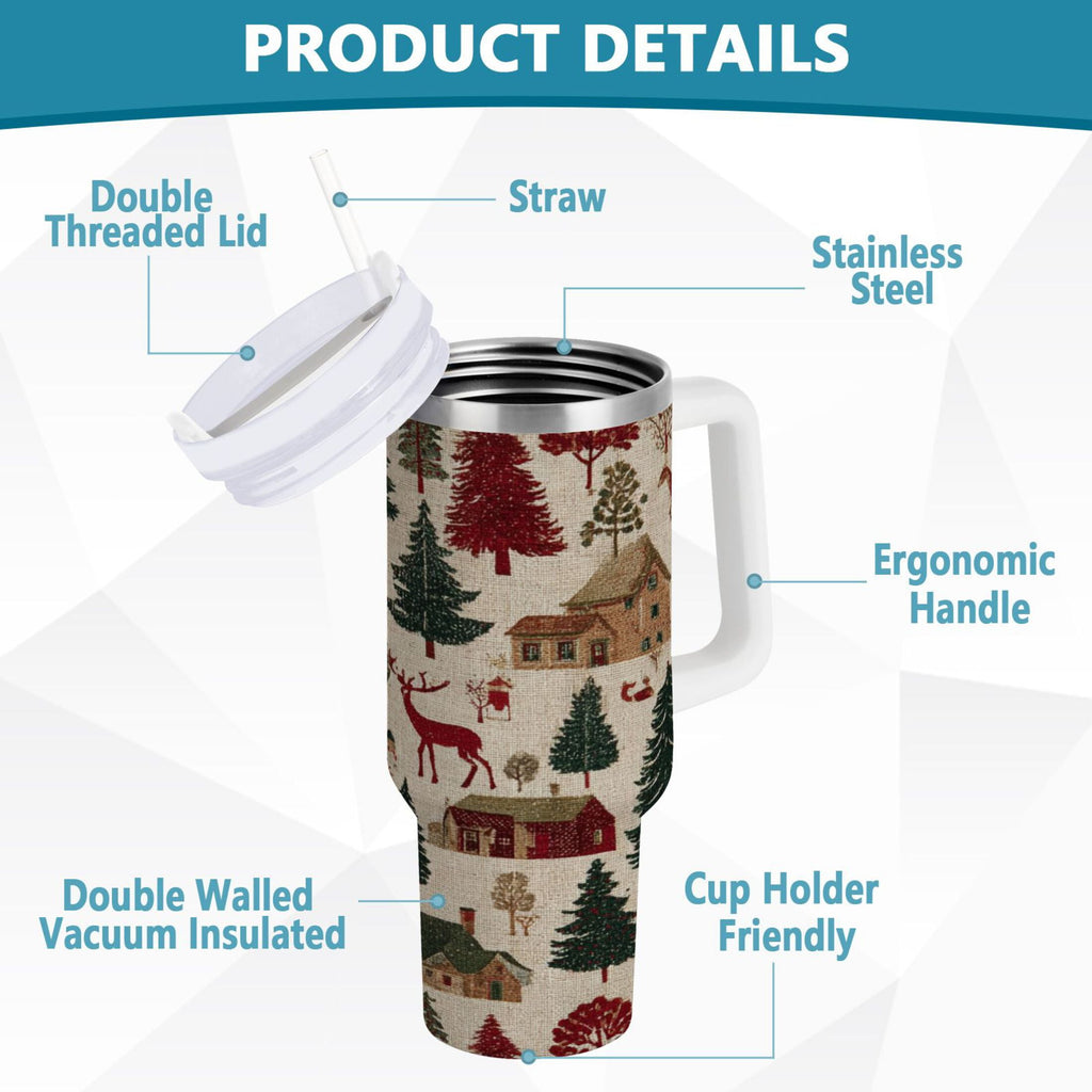 30 oz Insulated Stainless Steel Tumbler Double Wall Stainless Steel Tumbler with 2-Way Drinking Christmas Trees Deer and Houses C577Y