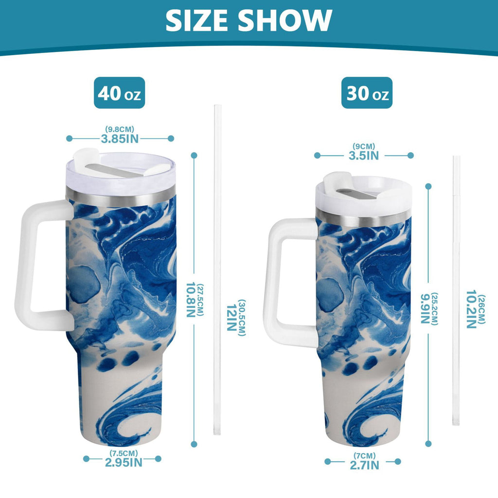 40 oz Insulated Stainless Steel Tumbler Double Wall Stainless Steel Tumbler with 2-Way Drinking Indigo Blue Tie-dye Pattern C632H