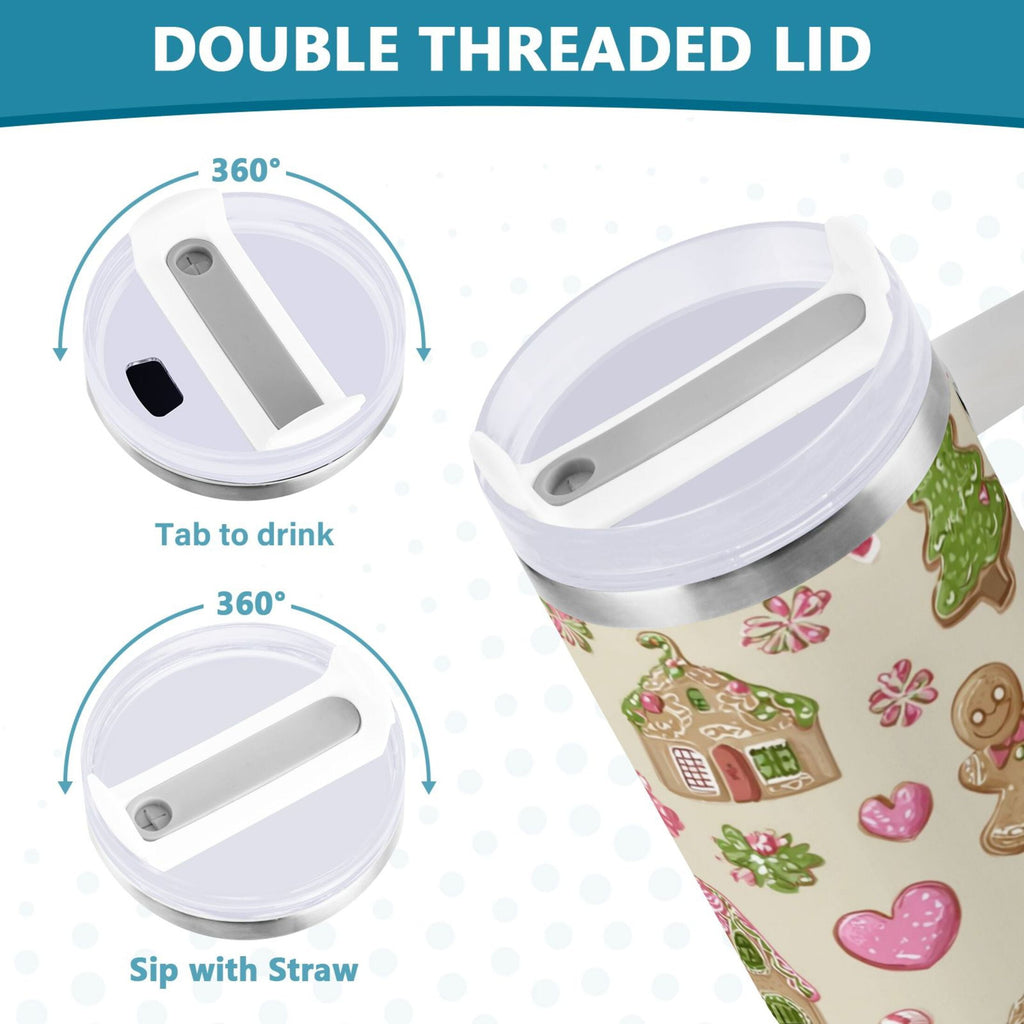 40 oz Insulated Stainless Steel Tumbler Double Wall Stainless Steel Tumbler with 2-Way Drinking Pink Cute Christmas Pattern C564G