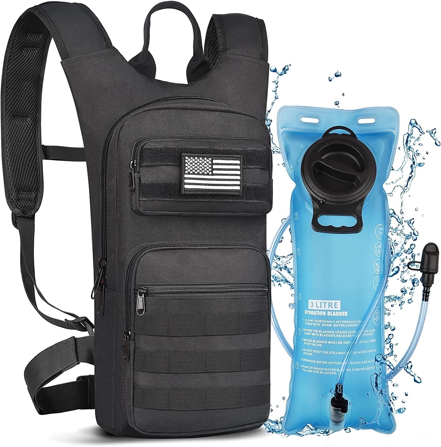 Brightify 17L Hydration Backpack with 3L TPU Water Bladder, Camel Backpack Hydration Pack for Hiking Hunting Climbing Cycling Biking Running, Molle Compatible Water Backpack for Men Women, Black C381T