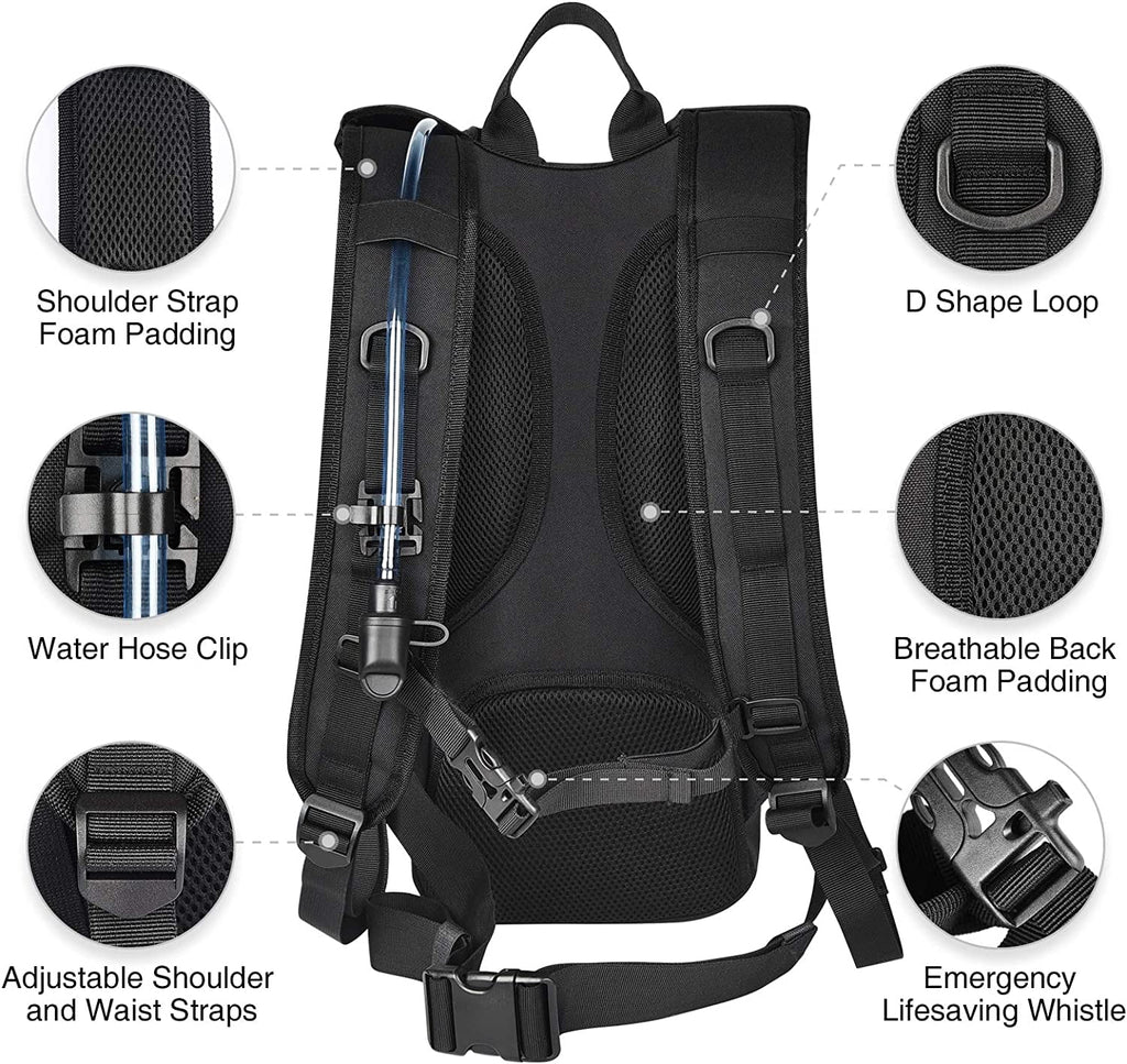 Brightify 17L Hydration Backpack with 3L TPU Water Bladder, Camel Backpack Hydration Pack for Hiking Hunting Climbing Cycling Biking Running, Molle Compatible Water Backpack for Men Women, Black C381T