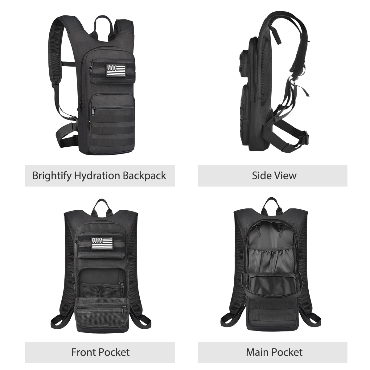 Brightify 17L Hydration Backpack with 3L TPU Water Bladder, Camel Backpack Hydration Pack for Hiking Hunting Climbing Cycling Biking Running, Molle Compatible Water Backpack for Men Women, Black C381T