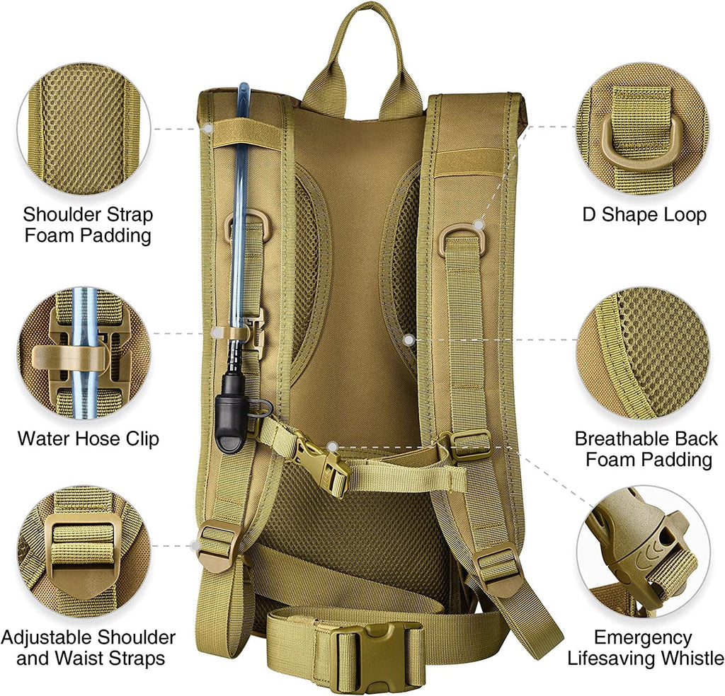 Brightify 17L Hydration Backpack with 3L TPU Water Bladder, Camel Backpack Hydration Pack for Hiking Hunting Climbing Cycling Biking Running, Molle Compatible Water Backpack for Men Women, Black C381T