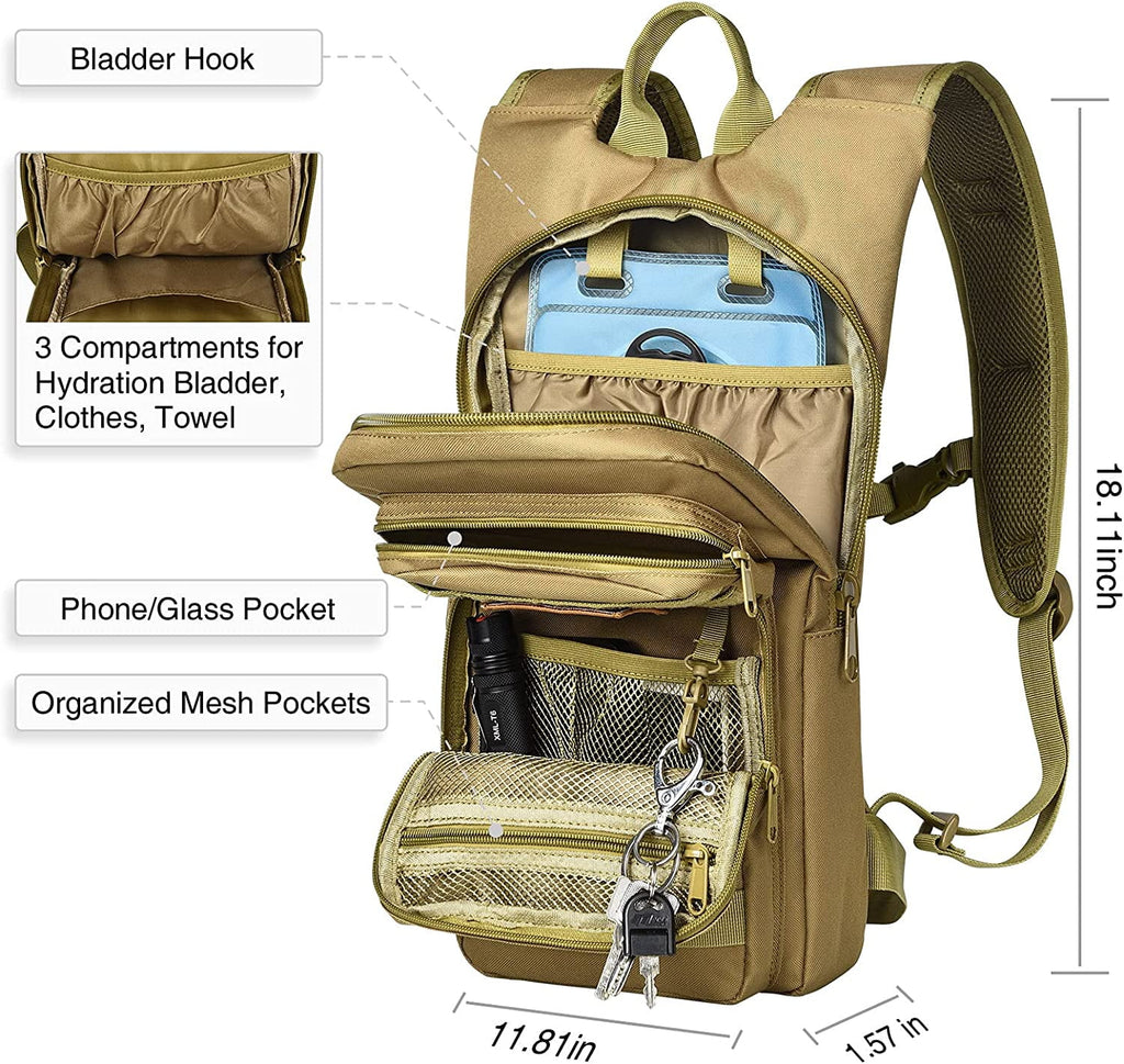 Brightify 17L Hydration Backpack with 3L TPU Water Bladder, Camel Backpack Hydration Pack for Hiking Hunting Climbing Cycling Biking Running, Molle Compatible Water Backpack for Men Women, Black C381T