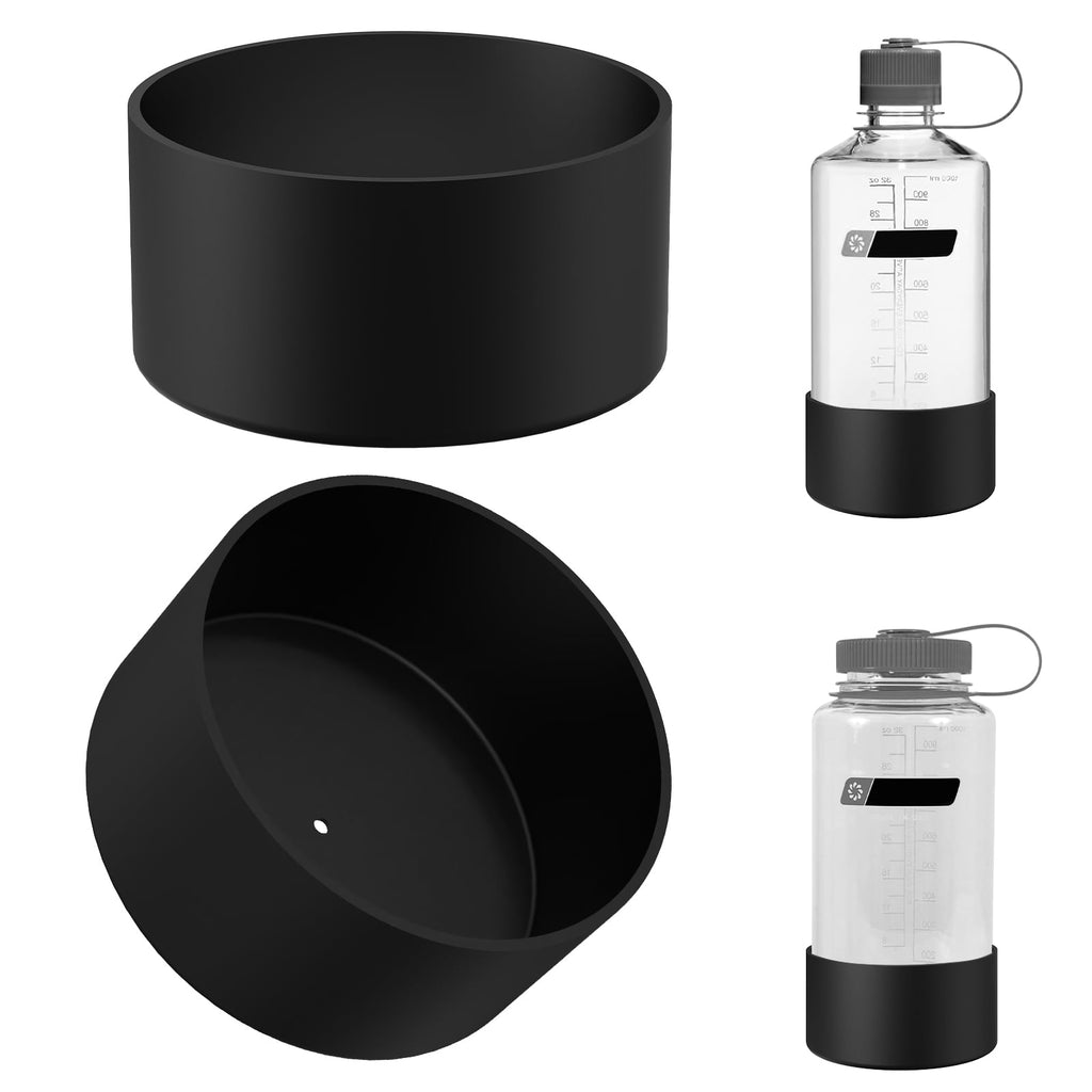 Linkidea 2 Pack Water Bottle Boot Compatible with Nalgene Sustain Wide Mouth 32oz/48oz, Narrow Mouth 32oz, Silicone Anti-Slip Bottle Bottom Bumper Protector (Black) C218H