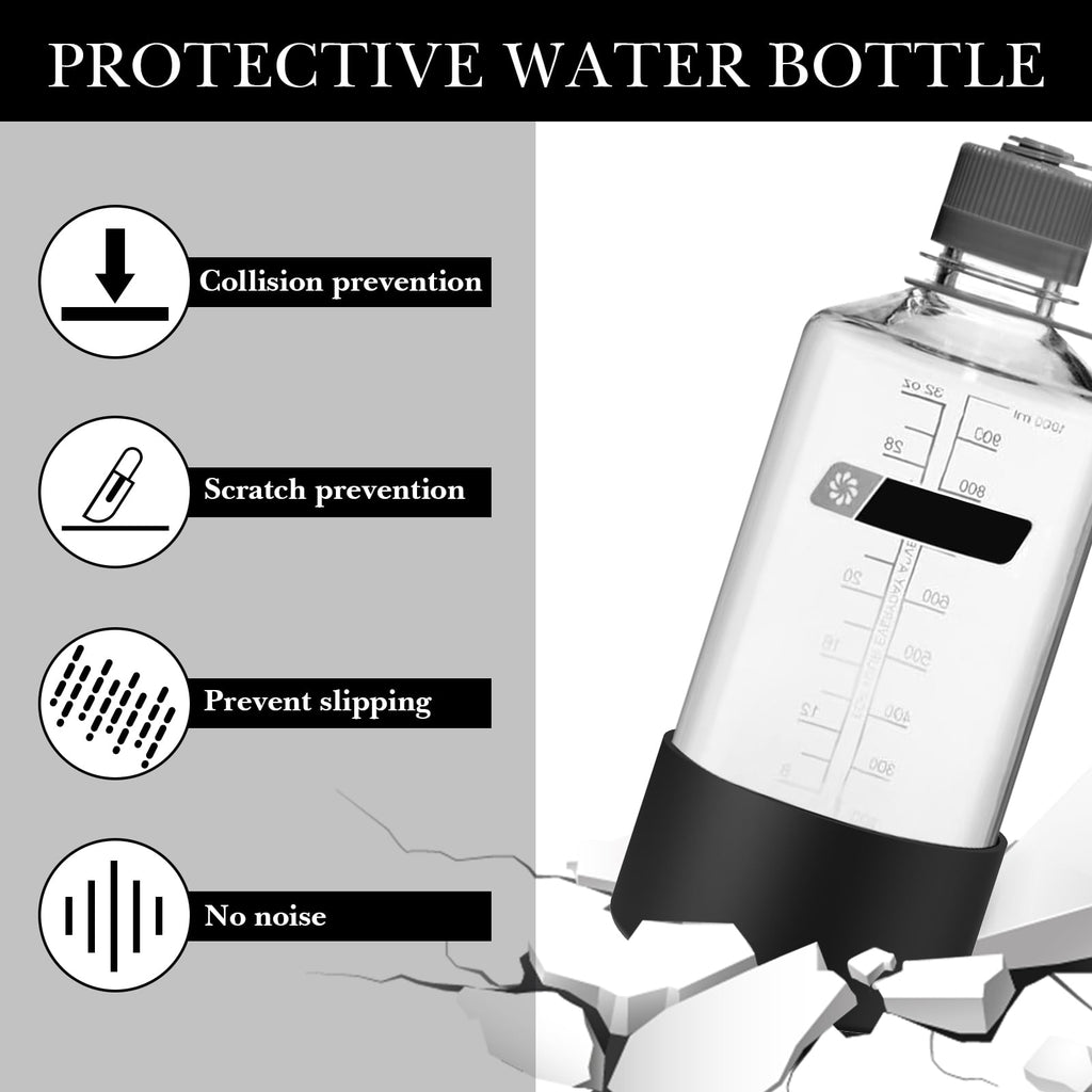 Linkidea 2 Pack Water Bottle Boot Compatible with Nalgene Sustain Wide Mouth 32oz/48oz, Narrow Mouth 32oz, Silicone Anti-Slip Bottle Bottom Bumper Protector (Black) C218H