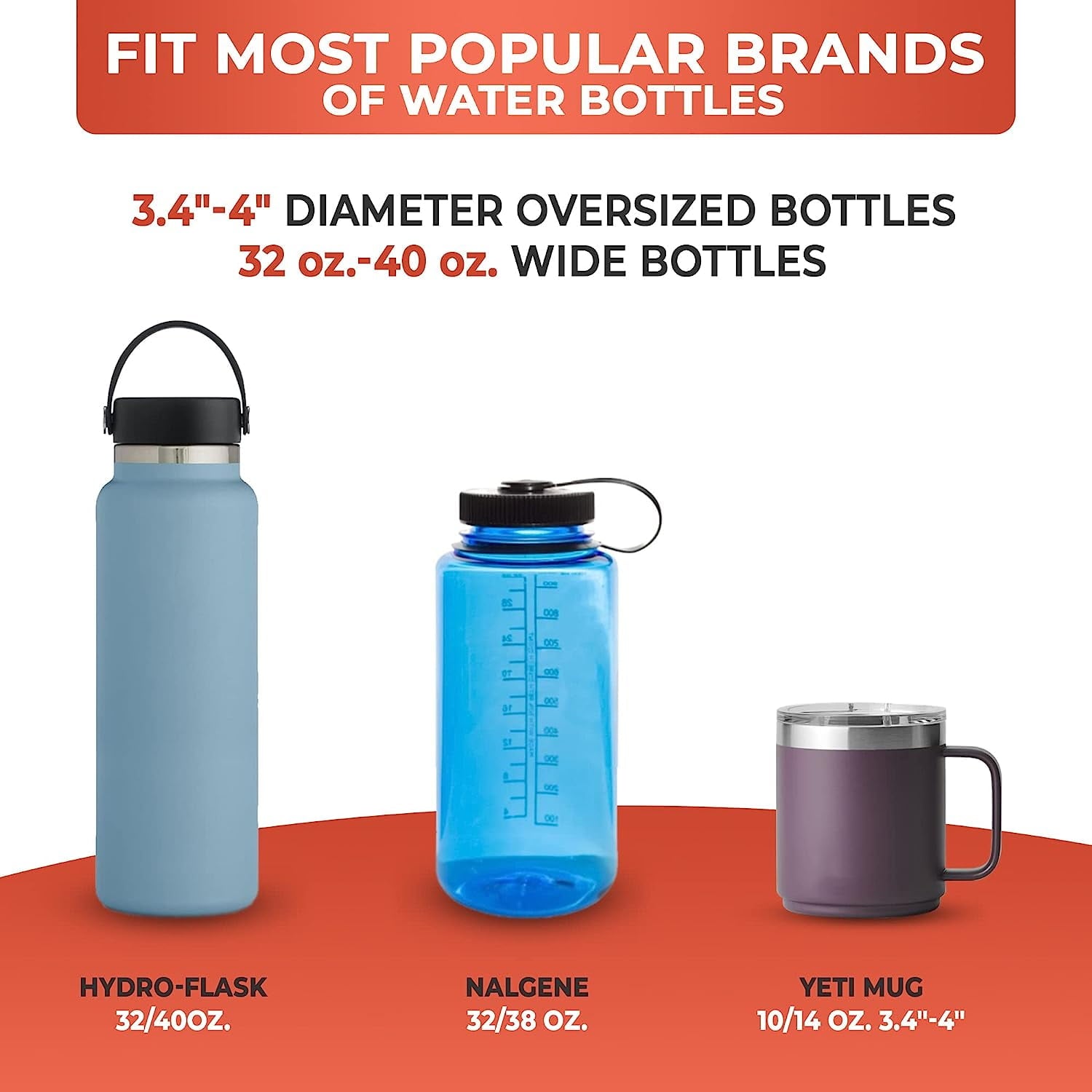 Cup Holder Expander - Fits Hydro Flasks 32/40 oz, Nalgene,  &amp; Large Bottles up to 3.8  Wide - for  up to 3.2  Wide - Black C226T