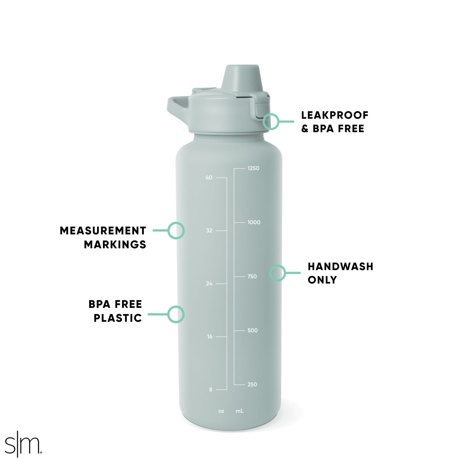 Simple Modern 48 fl oz Reusable Tritan Summit Water Bottle with Silicone Straw Lid|Seaglass Sage C402W