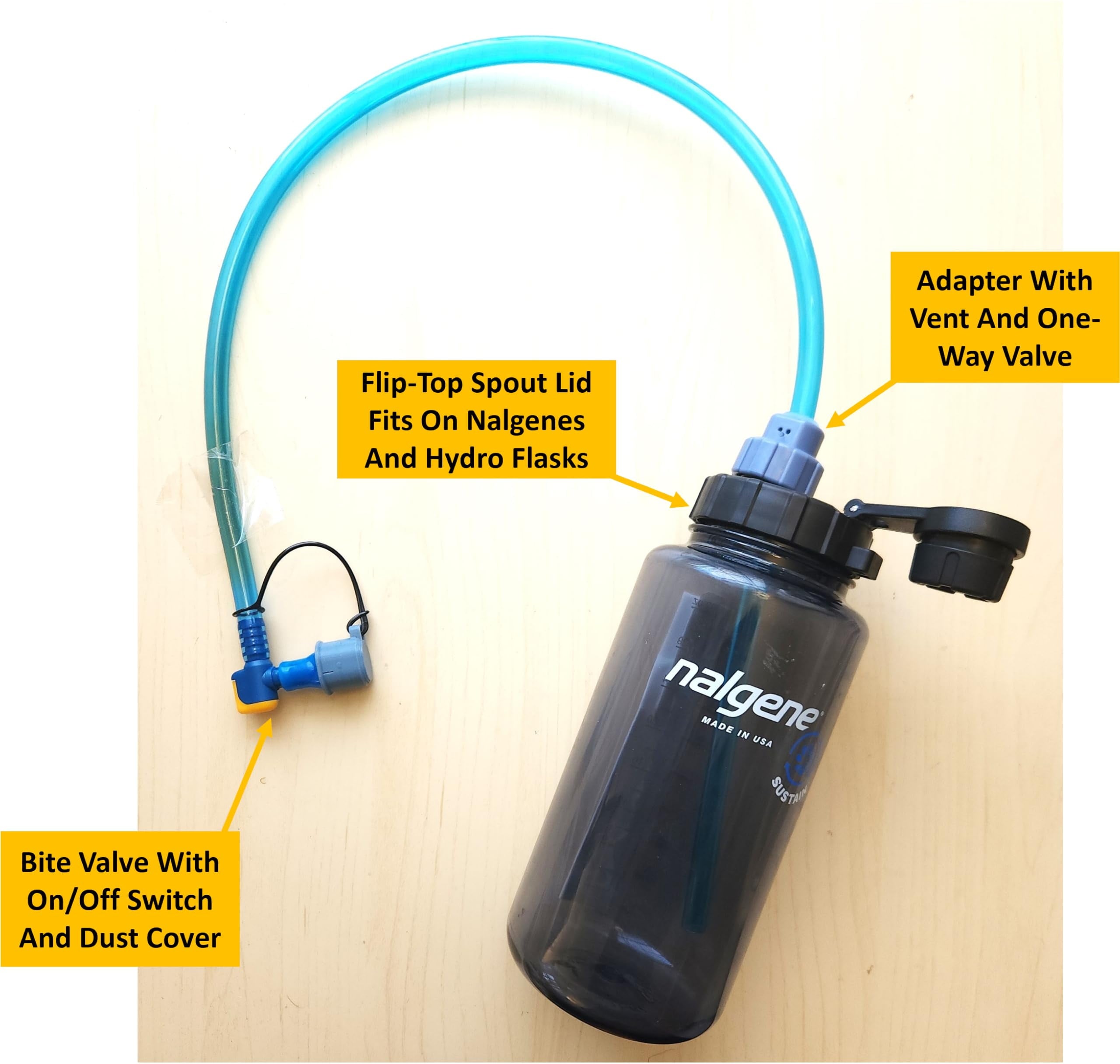 Universal Hydration Adapter for Nalgene Smartwater Bottles 28mm Wide Mouth, Flip Top Spout Lid with Loop, Hiking Running Cycling Accessory, Blue C210Z