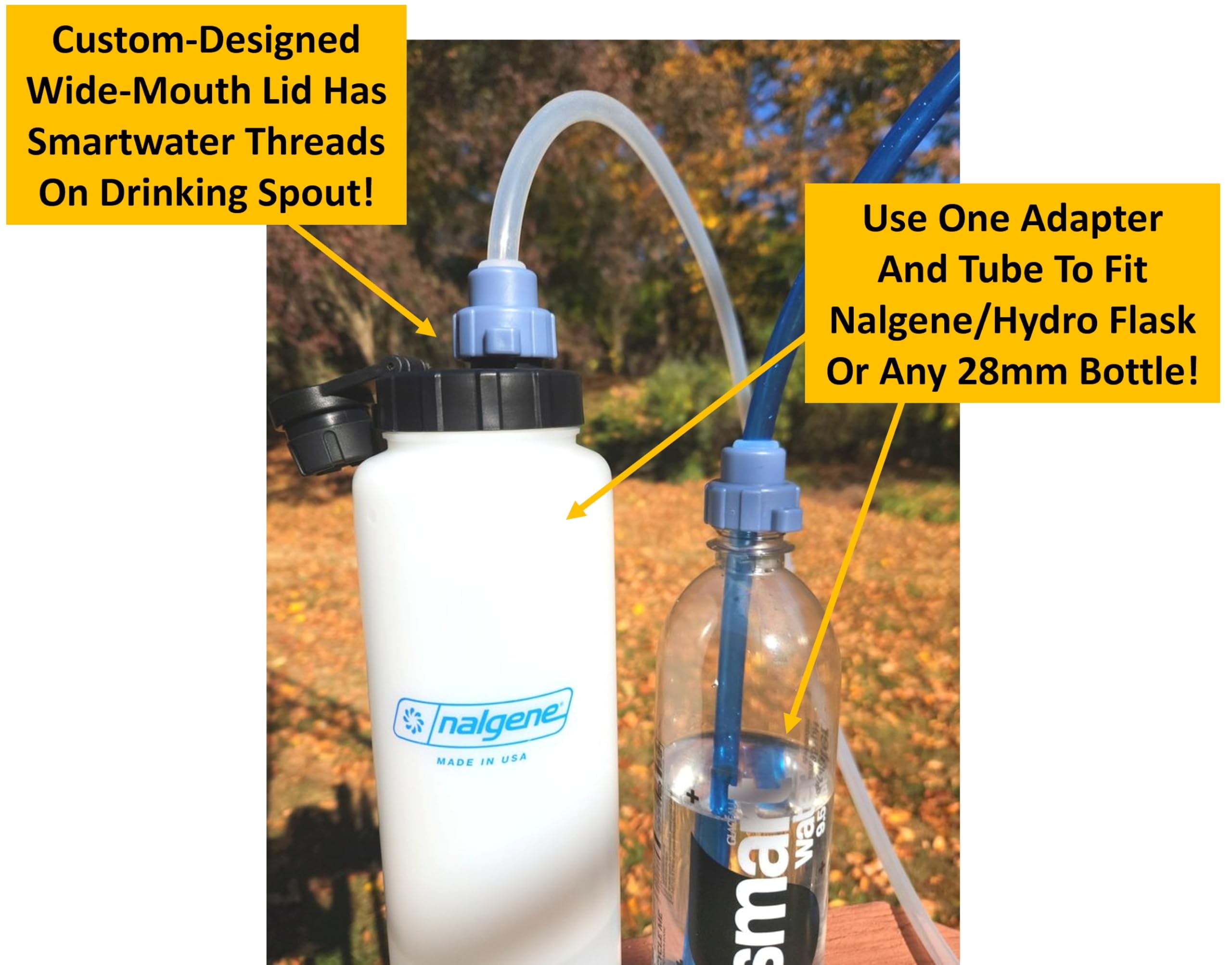 Universal Hydration Adapter for Nalgene Smartwater Bottles 28mm Wide Mouth, Flip Top Spout Lid with Loop, Hiking Running Cycling Accessory, Blue C210Z