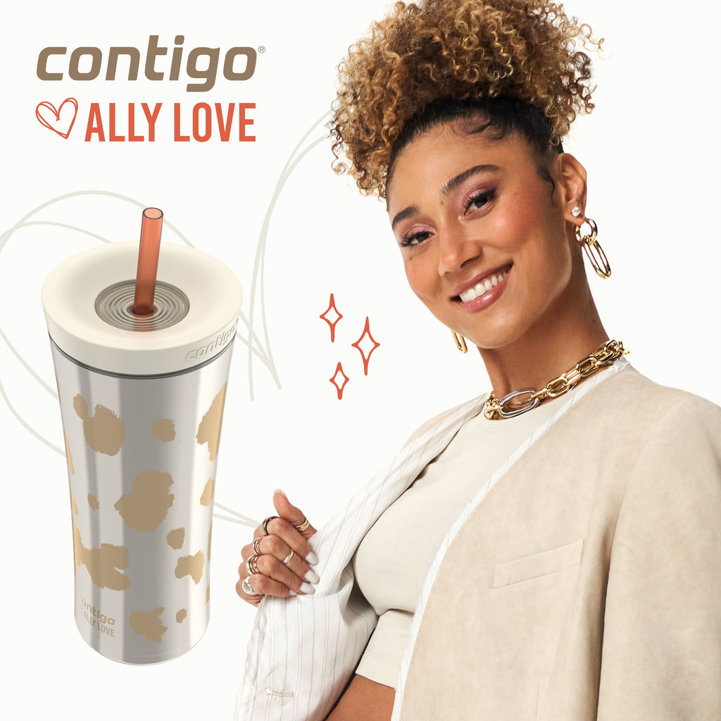 Contigo 20oz Shake &amp; Go Tumbler, Plastic with Straw, Oatmilk Cowhide Couture C120X