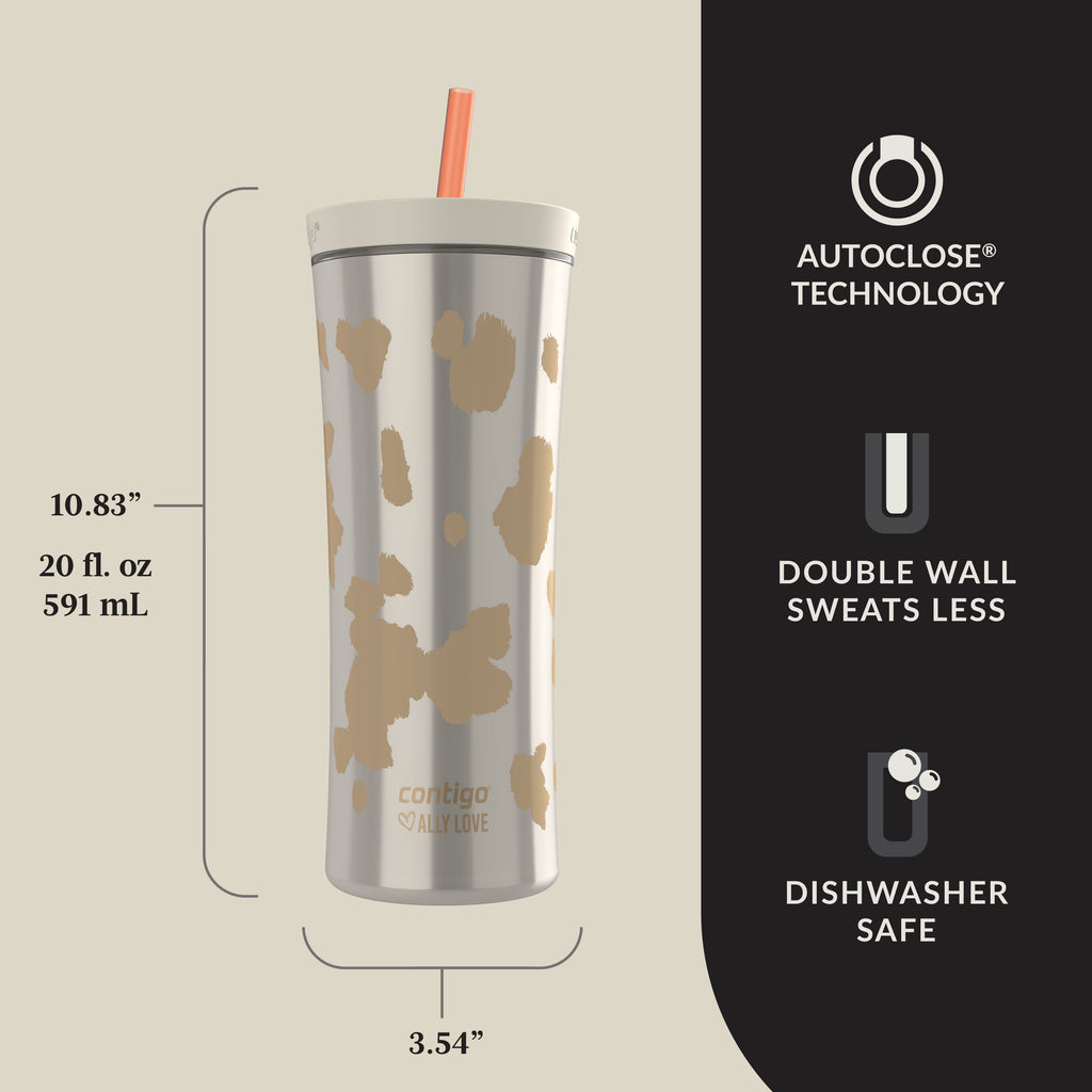 Contigo 20oz Shake &amp; Go Tumbler, Plastic with Straw, Oatmilk Cowhide Couture C120X