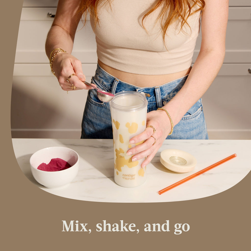 Contigo 20oz Shake &amp; Go Tumbler, Plastic with Straw, Oatmilk Cowhide Couture C120X