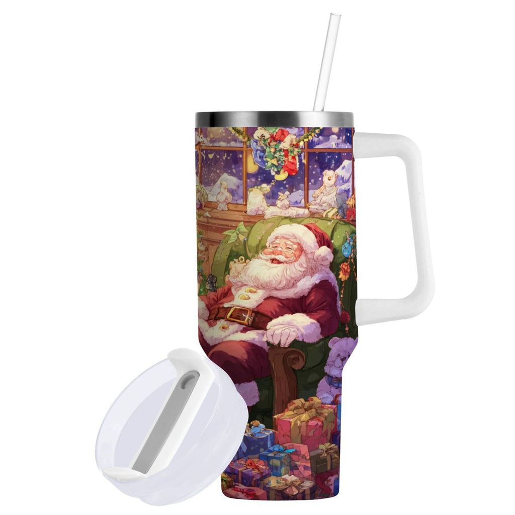 40 oz Insulated Stainless Steel Tumbler Double Wall Stainless Steel Tumbler with 2-Way Drinking Festive Christmas Scene C575W