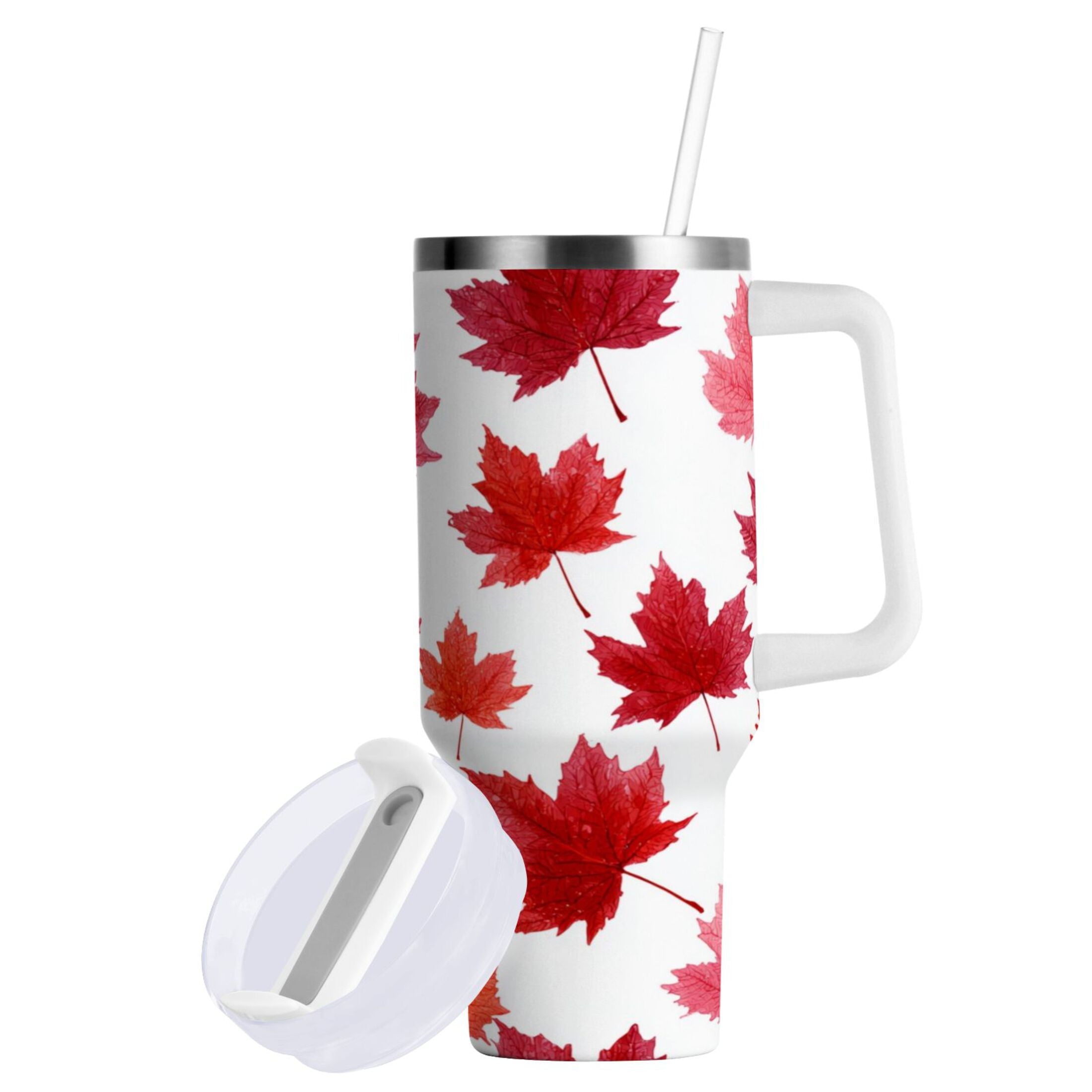 30 oz Insulated Stainless Steel Tumbler Double Wall Stainless Steel Tumbler with 2-Way Drinking Vibrant Red Maple Leaves C454L