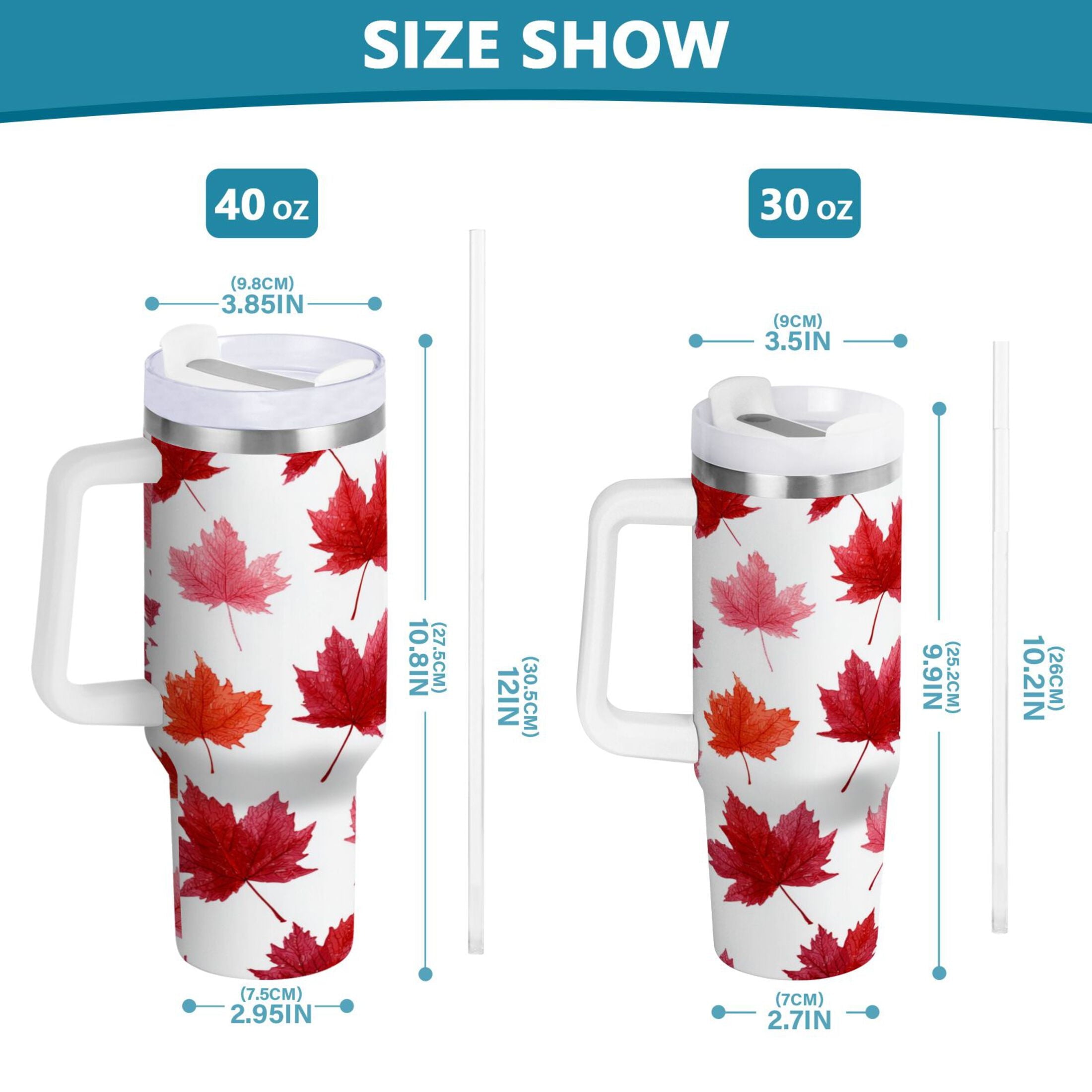 30 oz Insulated Stainless Steel Tumbler Double Wall Stainless Steel Tumbler with 2-Way Drinking Vibrant Red Maple Leaves C454L