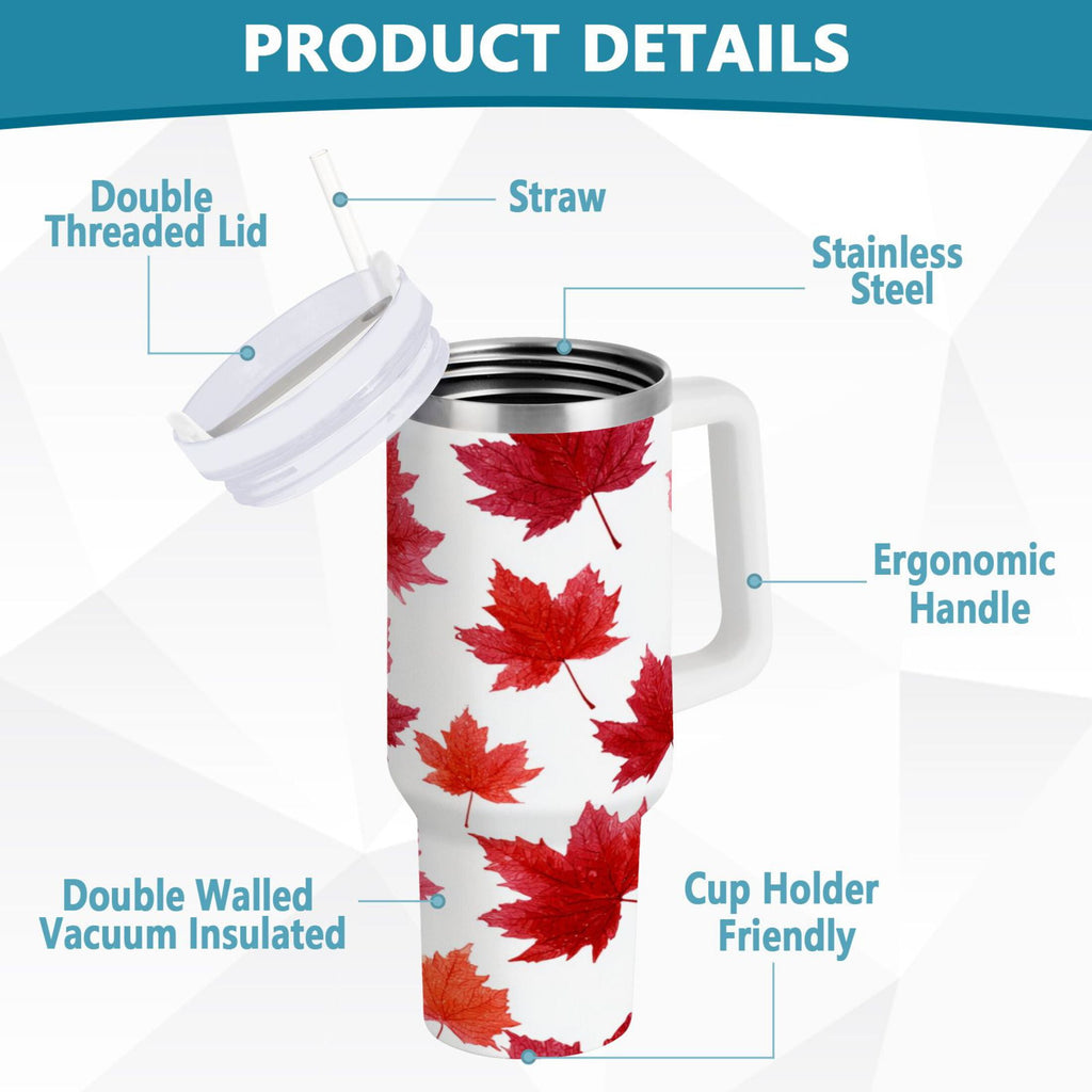 30 oz Insulated Stainless Steel Tumbler Double Wall Stainless Steel Tumbler with 2-Way Drinking Vibrant Red Maple Leaves C454L