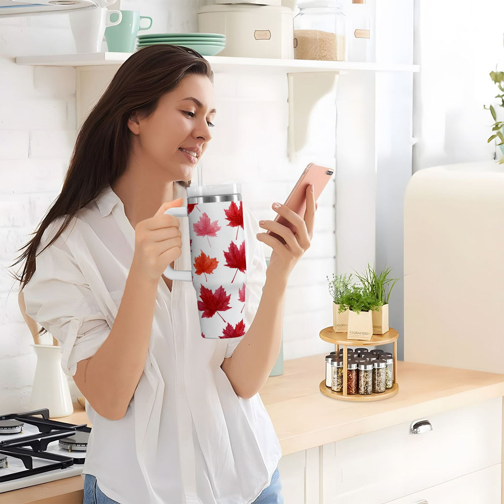 30 oz Insulated Stainless Steel Tumbler Double Wall Stainless Steel Tumbler with 2-Way Drinking Vibrant Red Maple Leaves C454L