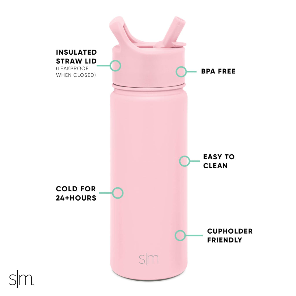 Simple Modern Kids Water Bottle with Straw Lid Vacuum Insulated Stainless Steel Metal Thermos Bottles | Reusable Leak Proof BPA-Free Flask for School | Summit Collection | 18oz, Blush -Blush C687K