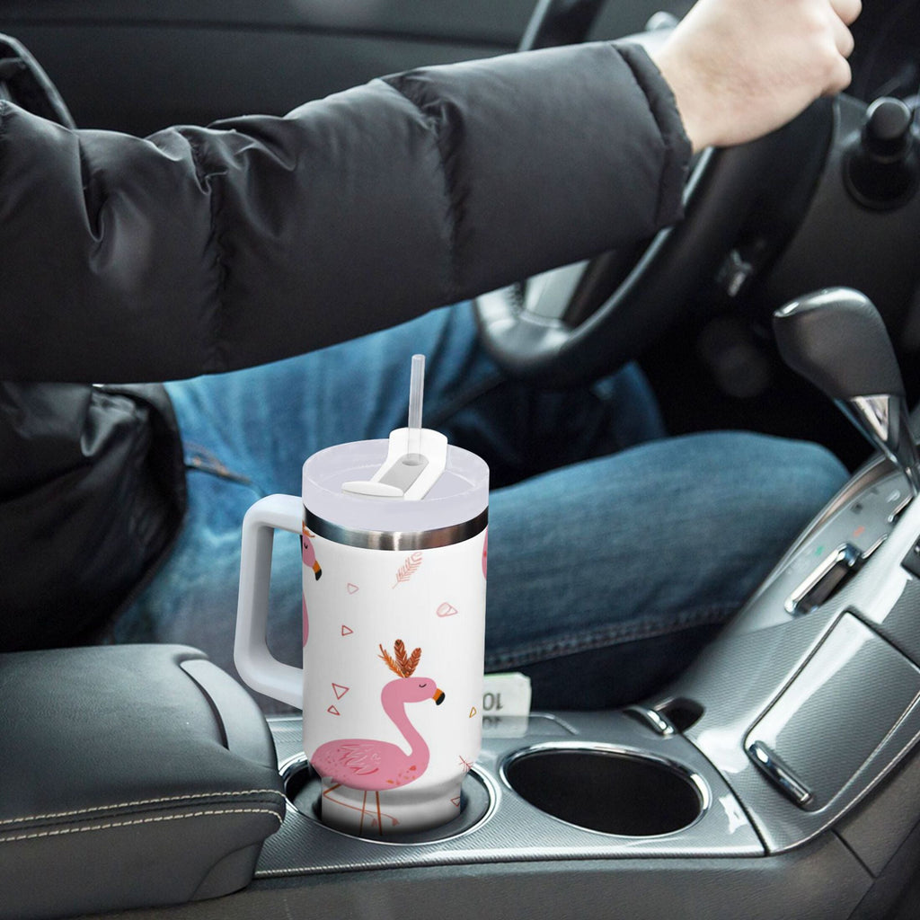 40 oz Insulated Stainless Steel Tumbler Double Wall Stainless Steel Tumbler with 2-Way Drinking Cute Pink Flamingo Pattern C515U