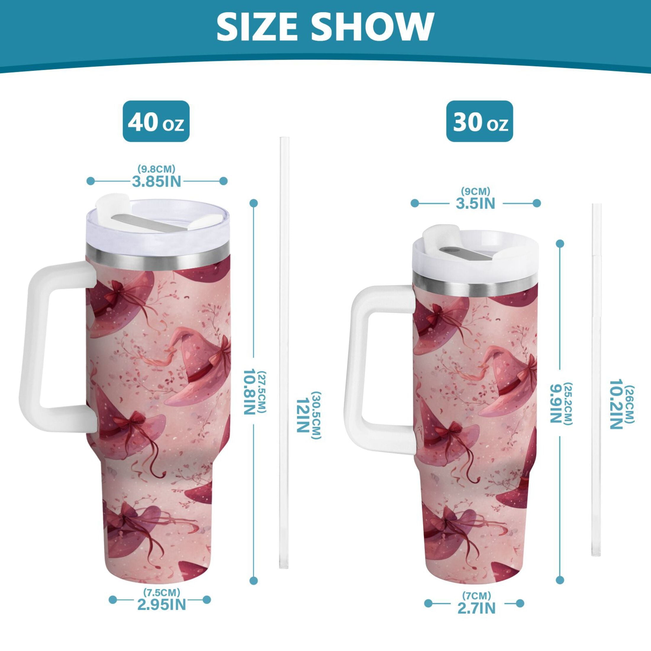 30 oz Insulated Stainless Steel Tumbler Double Wall Stainless Steel Tumbler with 2-Way Drinking Hats with Delicate Bows C679Y